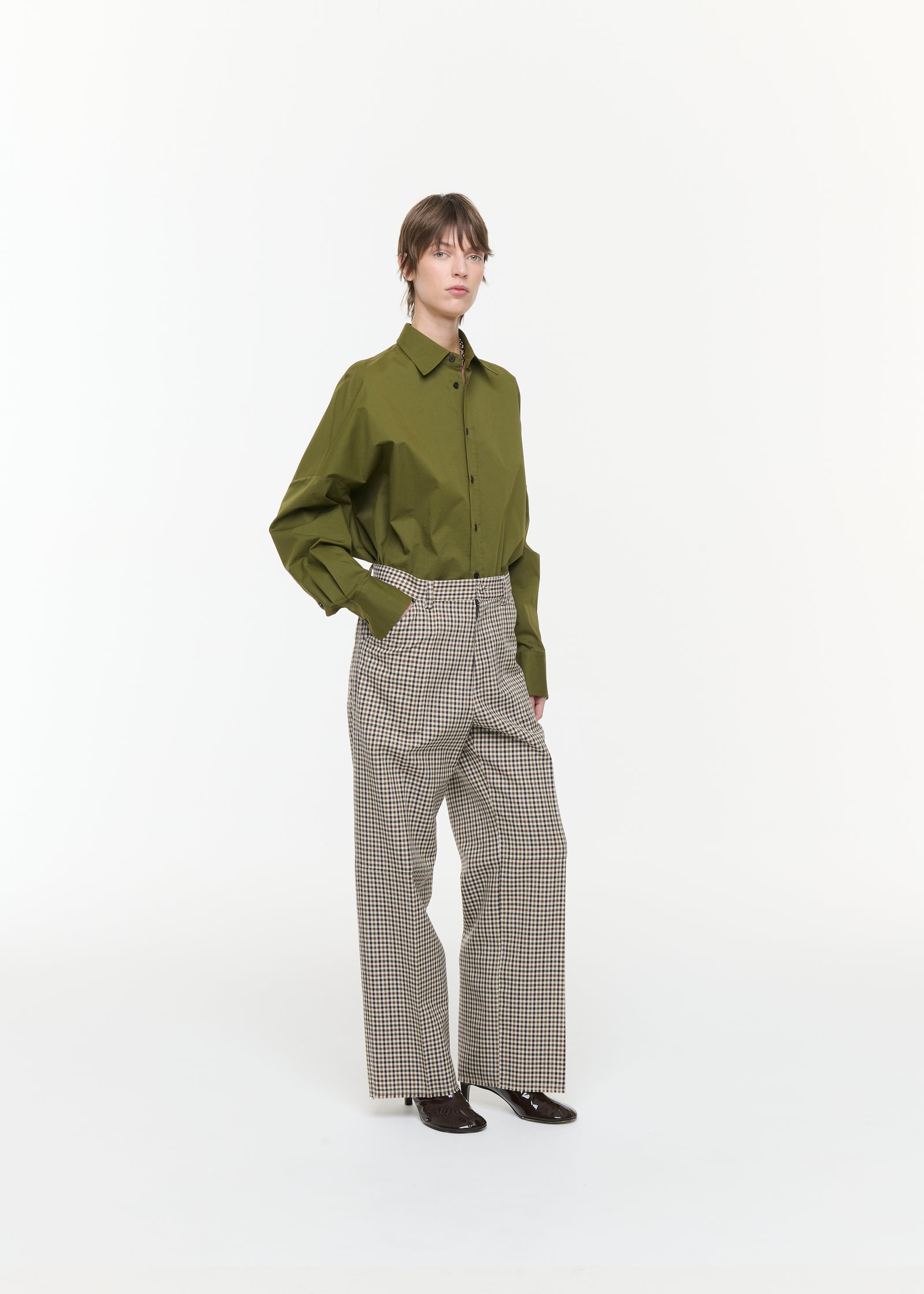 CHECK TAILORING WOOL UTILITY TROUSERS