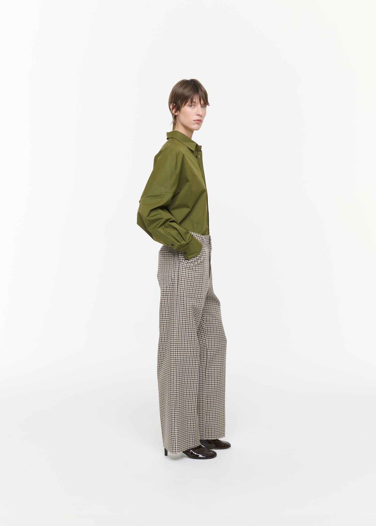 CHECK TAILORING WOOL UTILITY TROUSERS