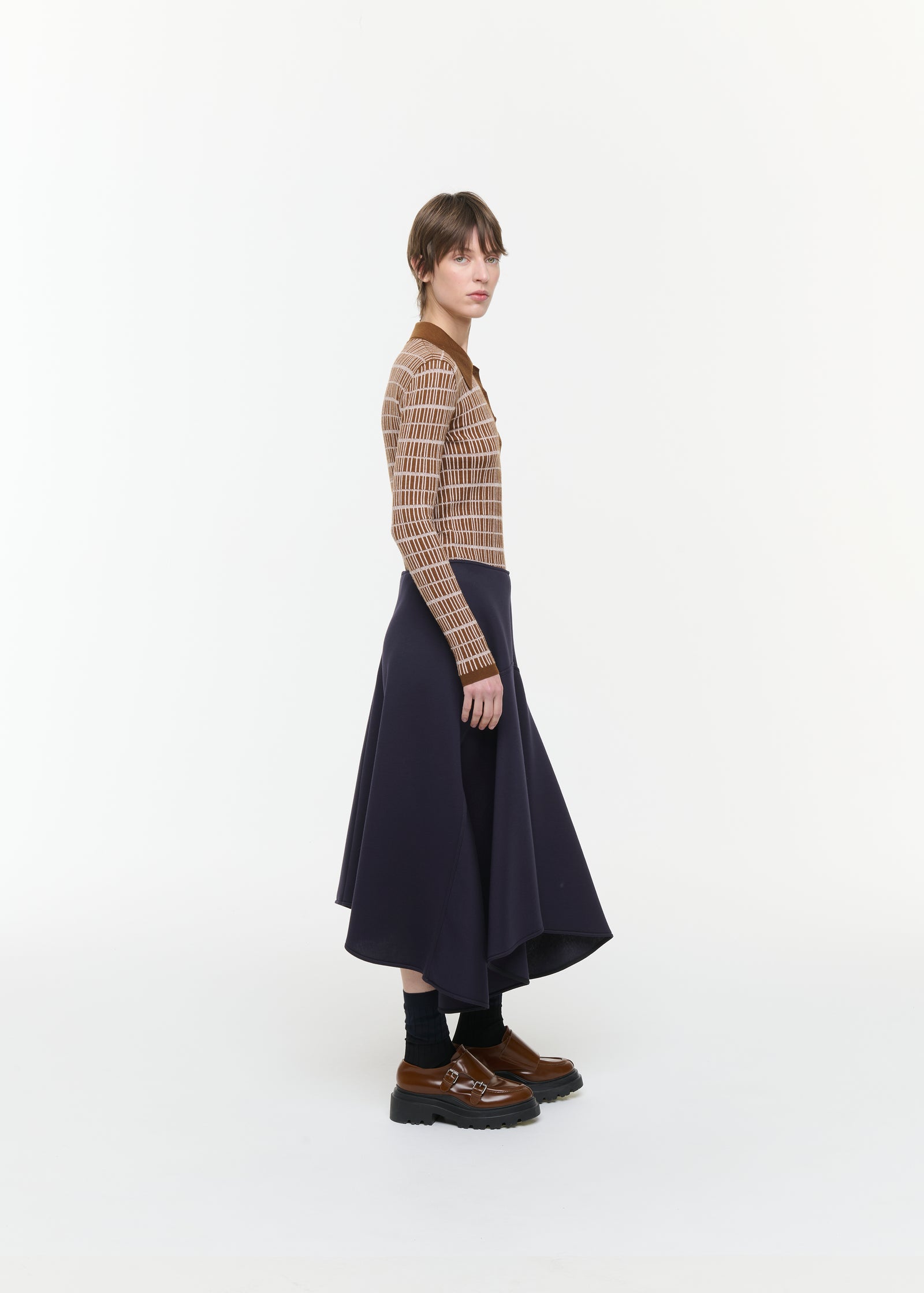 BLUE BLACK ASYMMETRIC SCUBA SKIRT