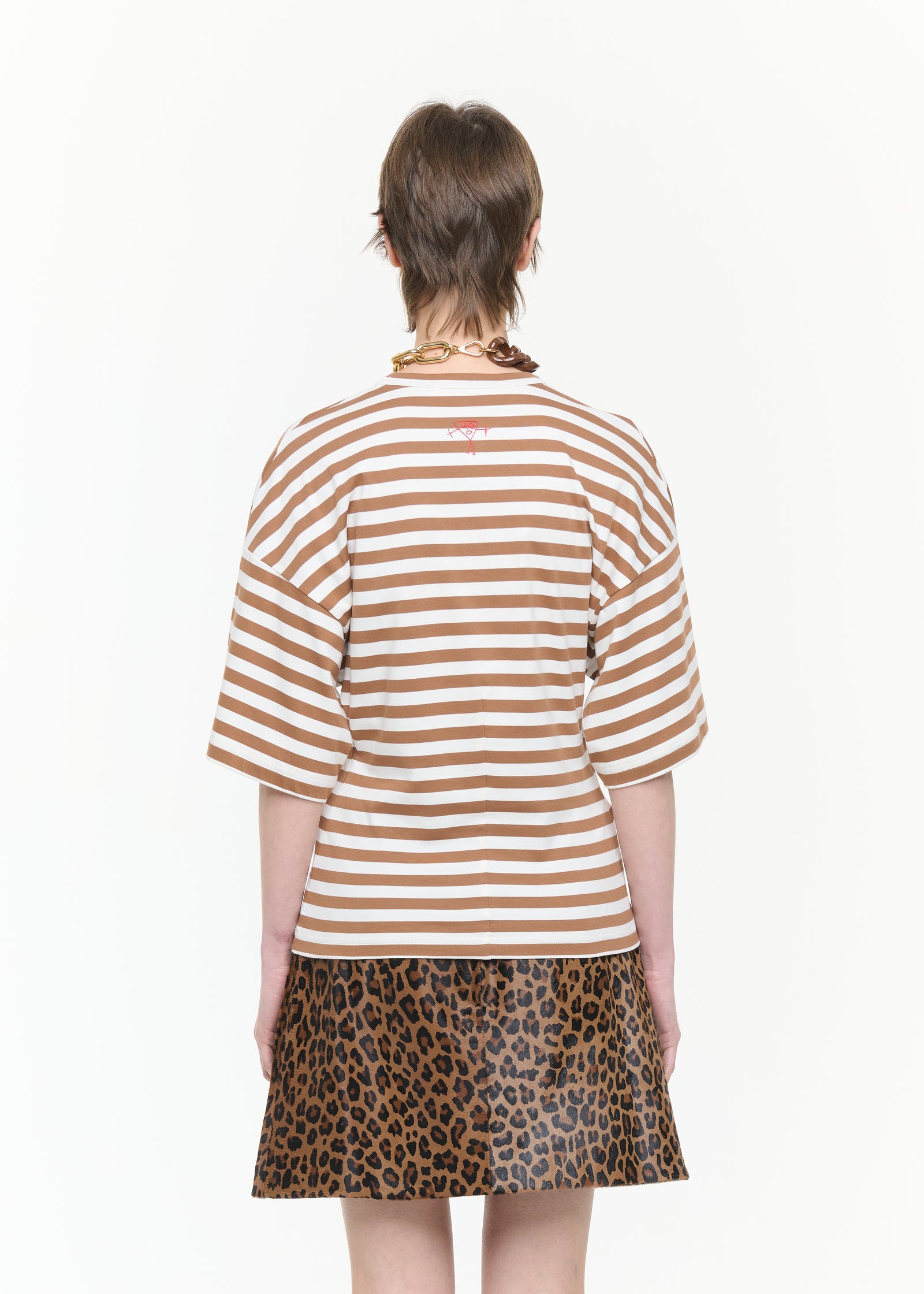 BROWN CREAM STRIPED FITTED T-SHIRT