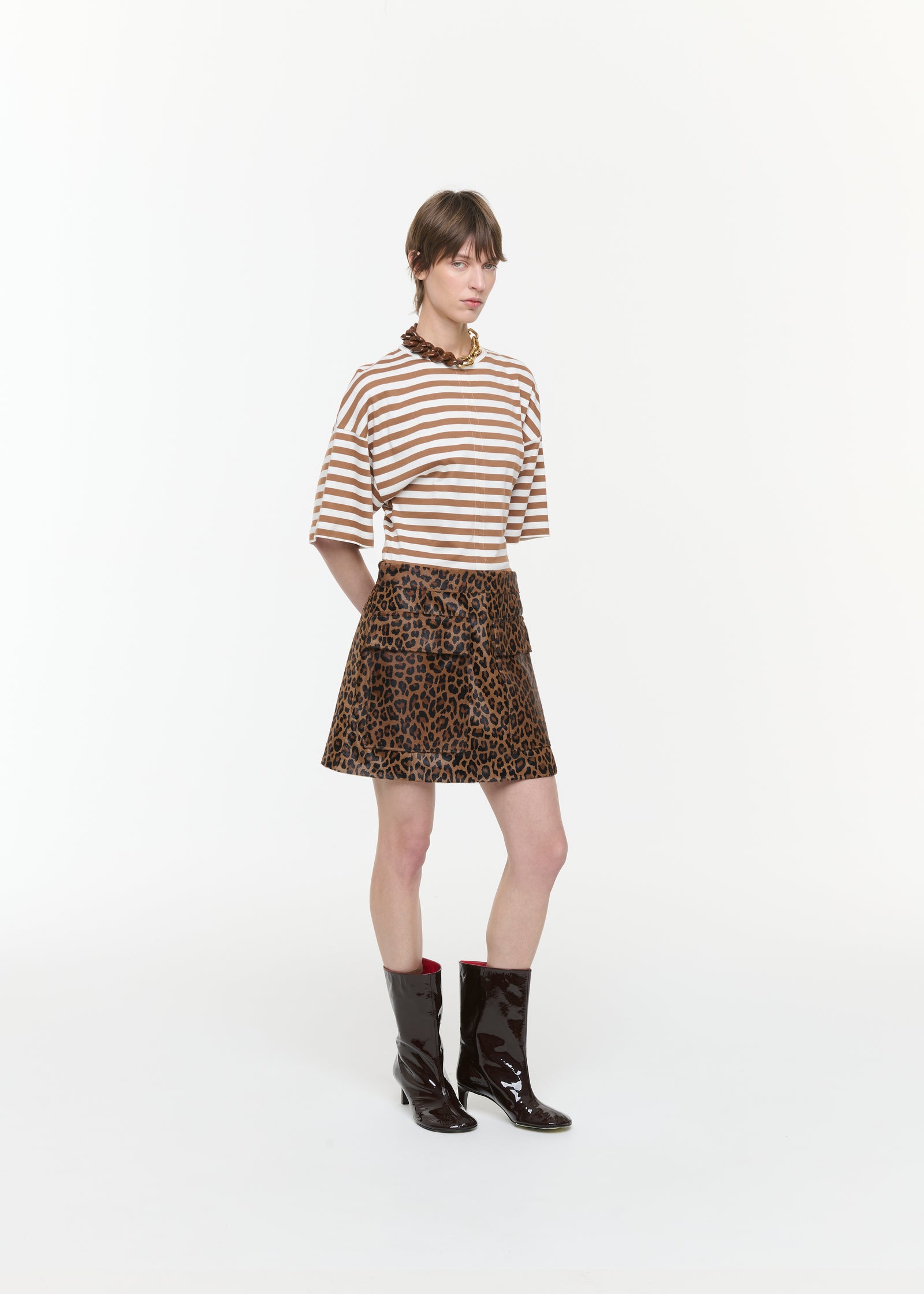 CALF LEATHER LEOPARD PRINT MINI SKIRT