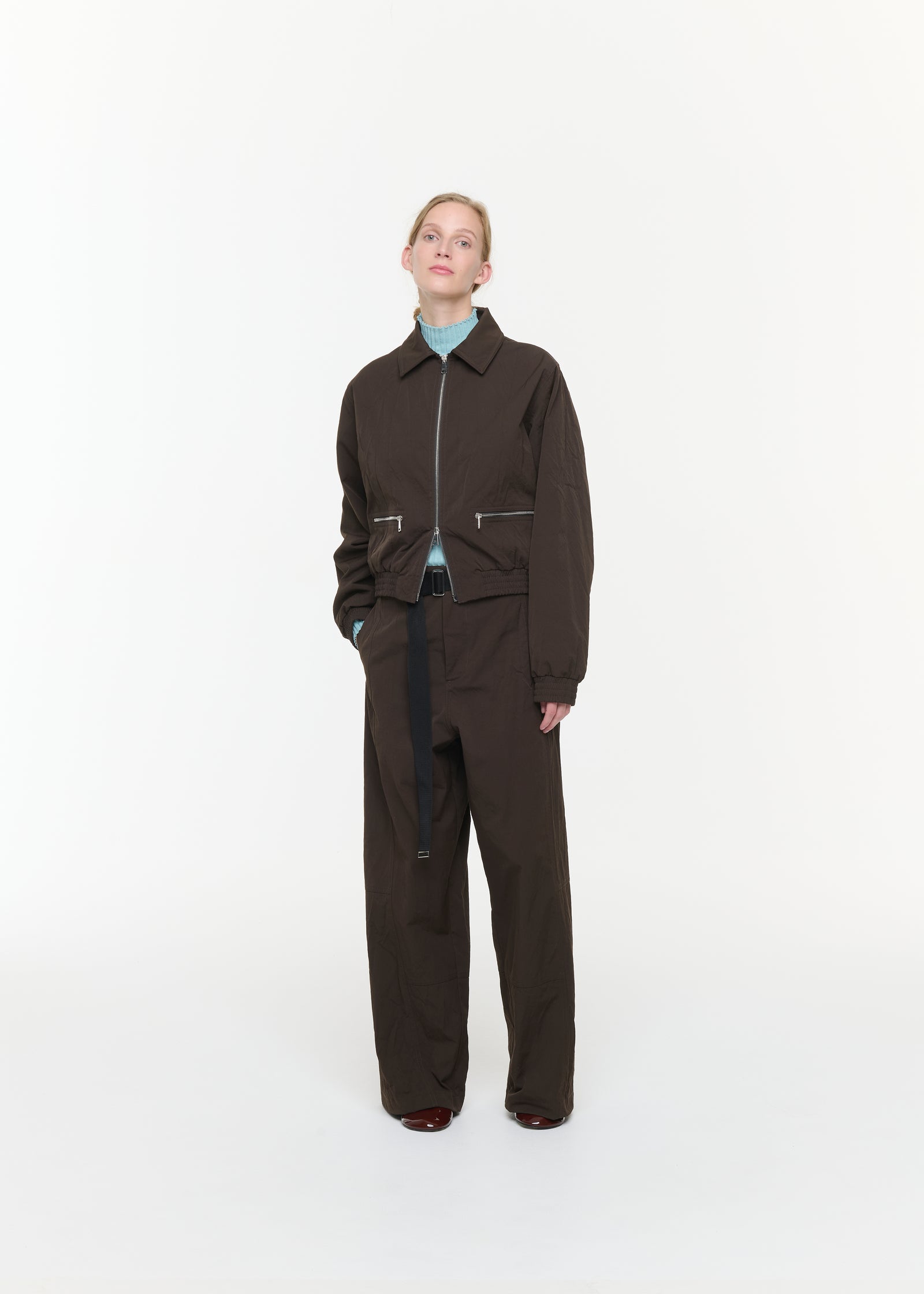 DARK BROWN TWILL BOMBER JACKET