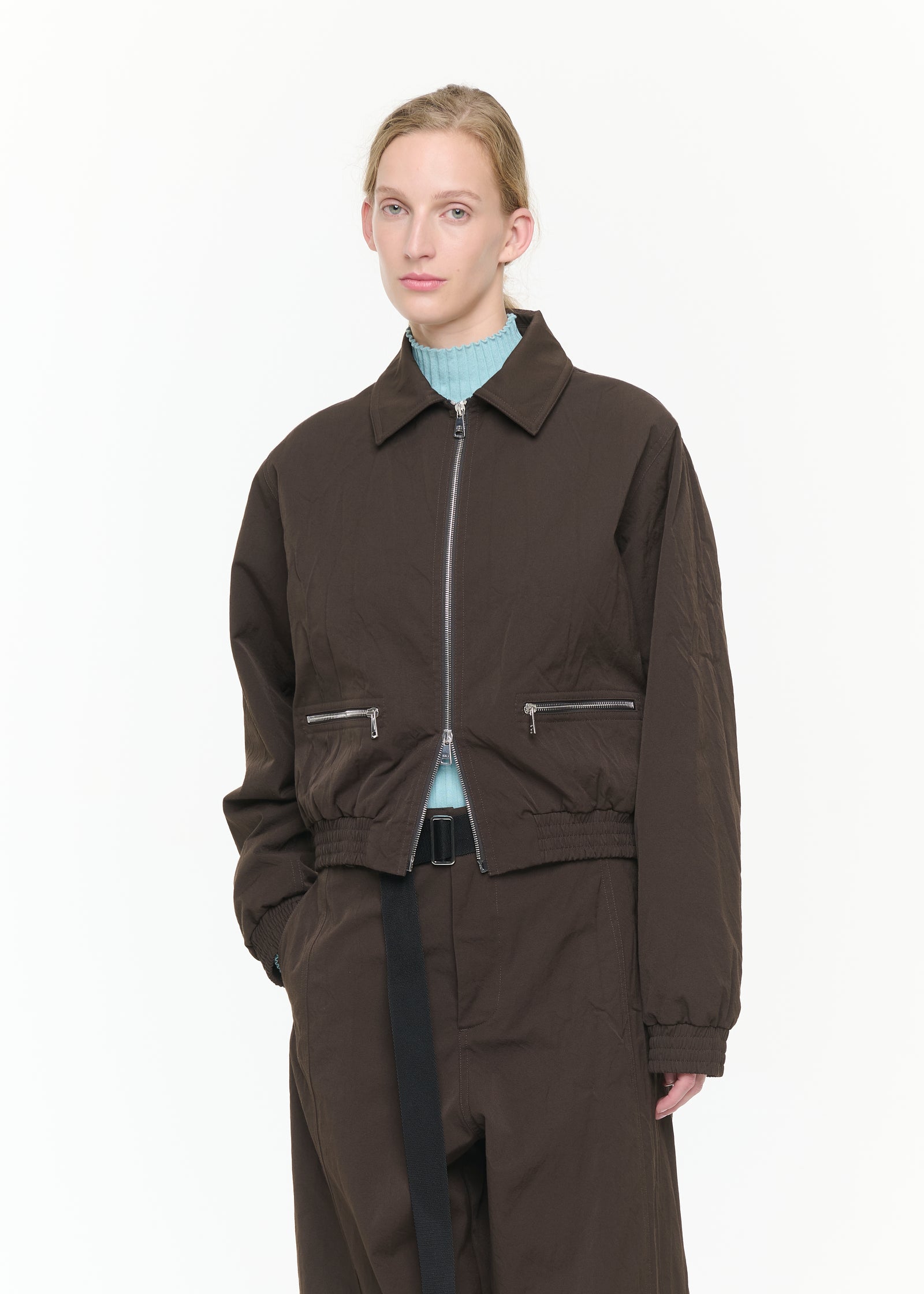 DARK BROWN TWILL BOMBER JACKET