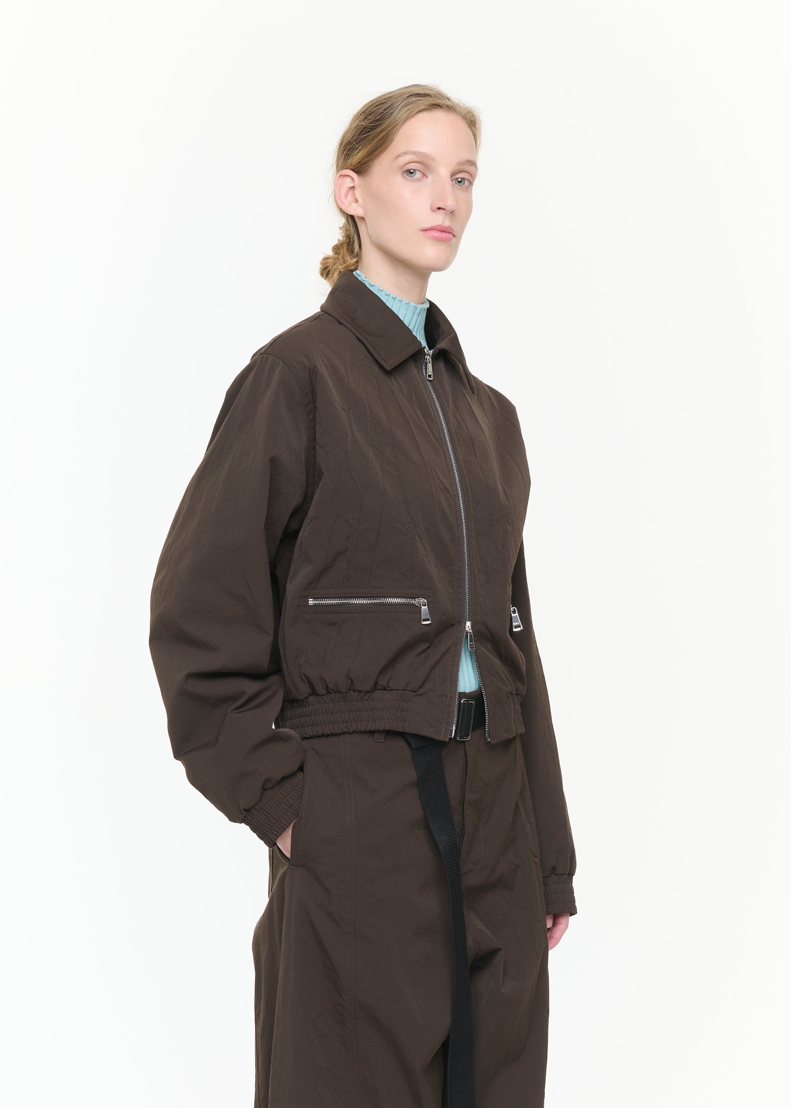 DARK BROWN TWILL BOMBER JACKET