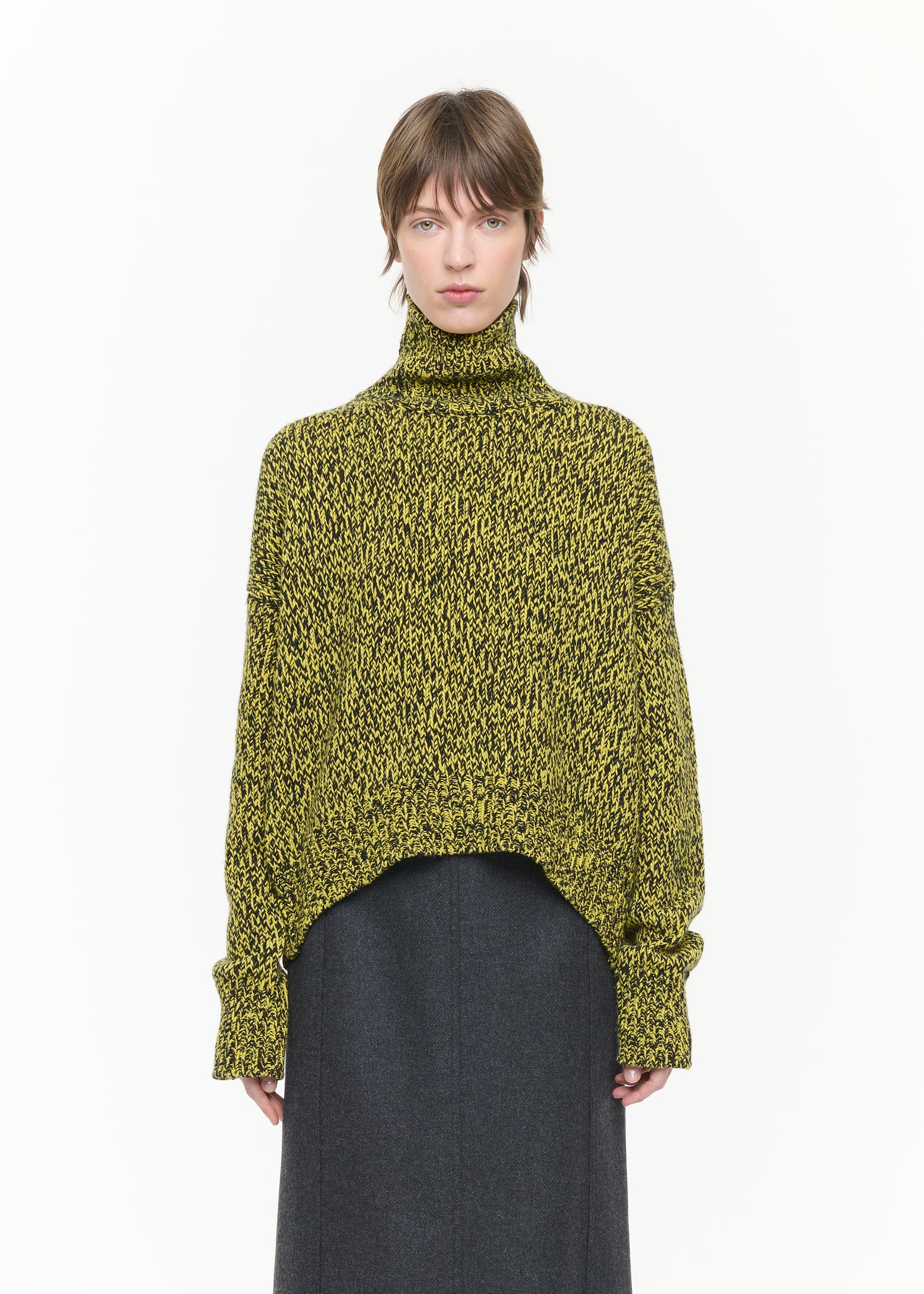 MAGLIONE A COLLO ALTO GIALLO MELANGE