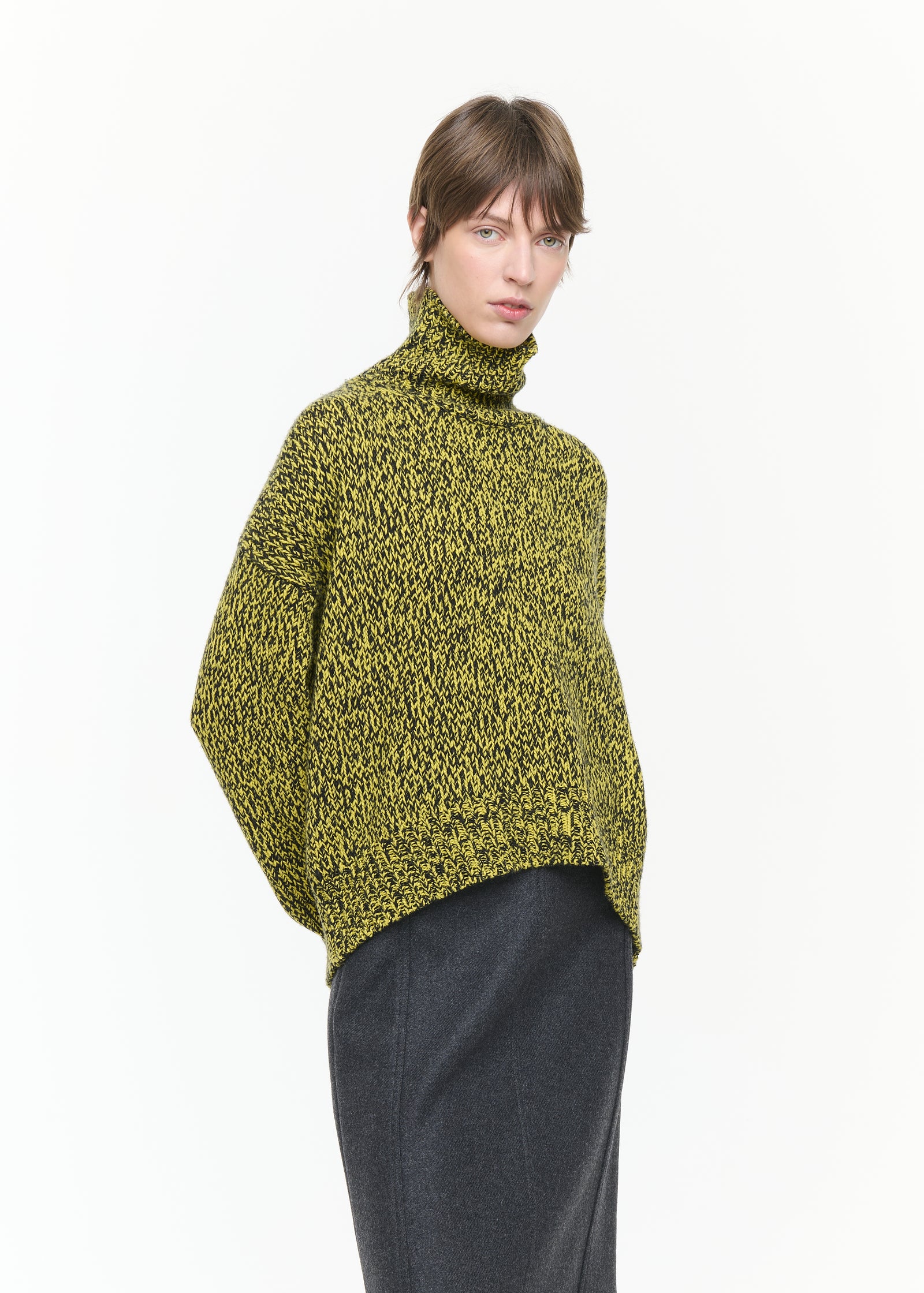 MAGLIONE A COLLO ALTO GIALLO MELANGE