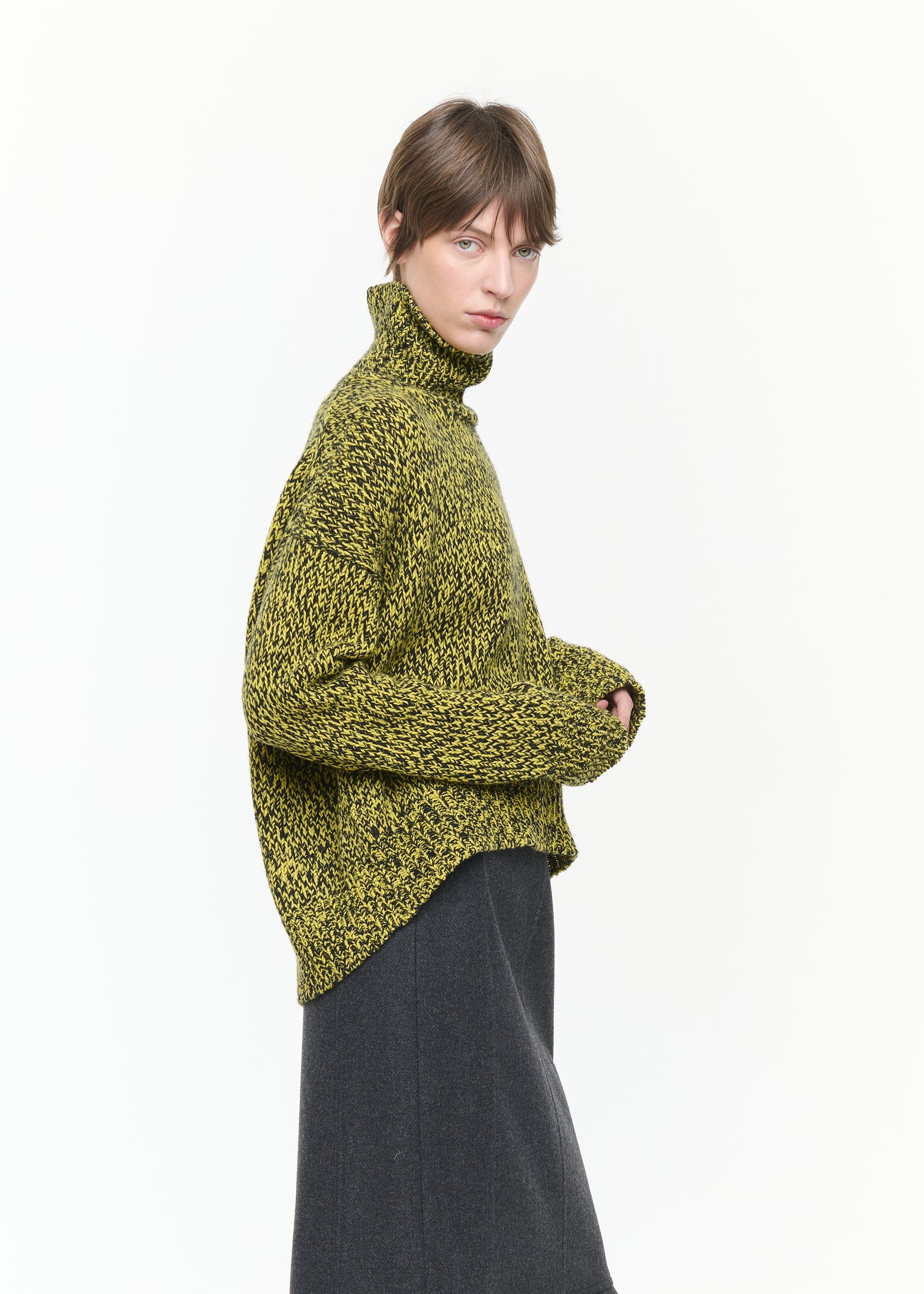 MAGLIONE A COLLO ALTO GIALLO MELANGE