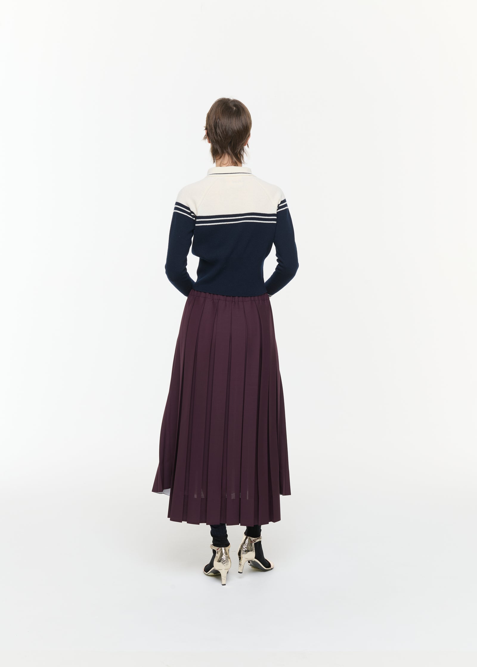 NAVY AND CREAM WOOL CASHMERE POLO SHIRT