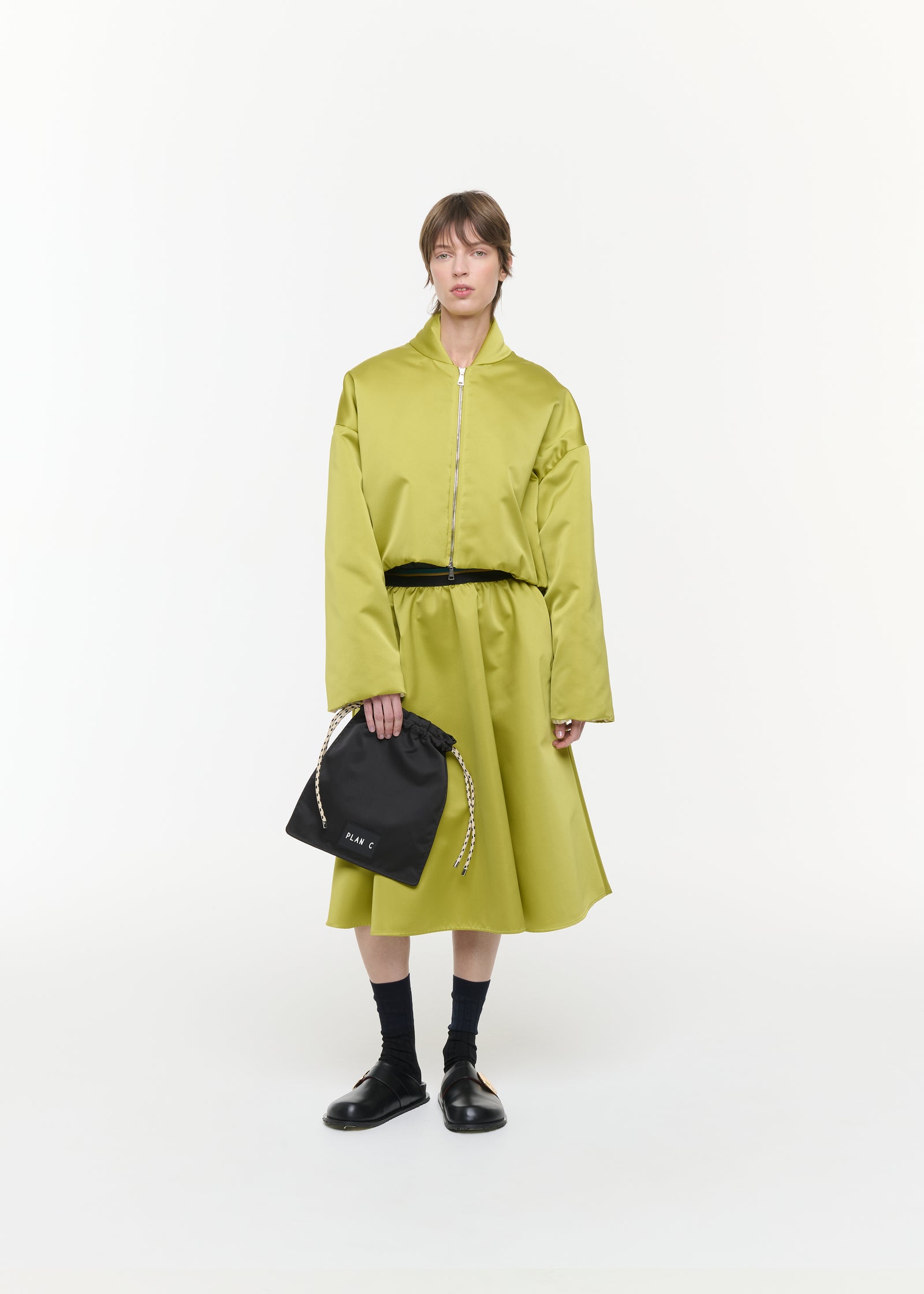 BOMBER CORTA IN DUCHESSE LIMONE