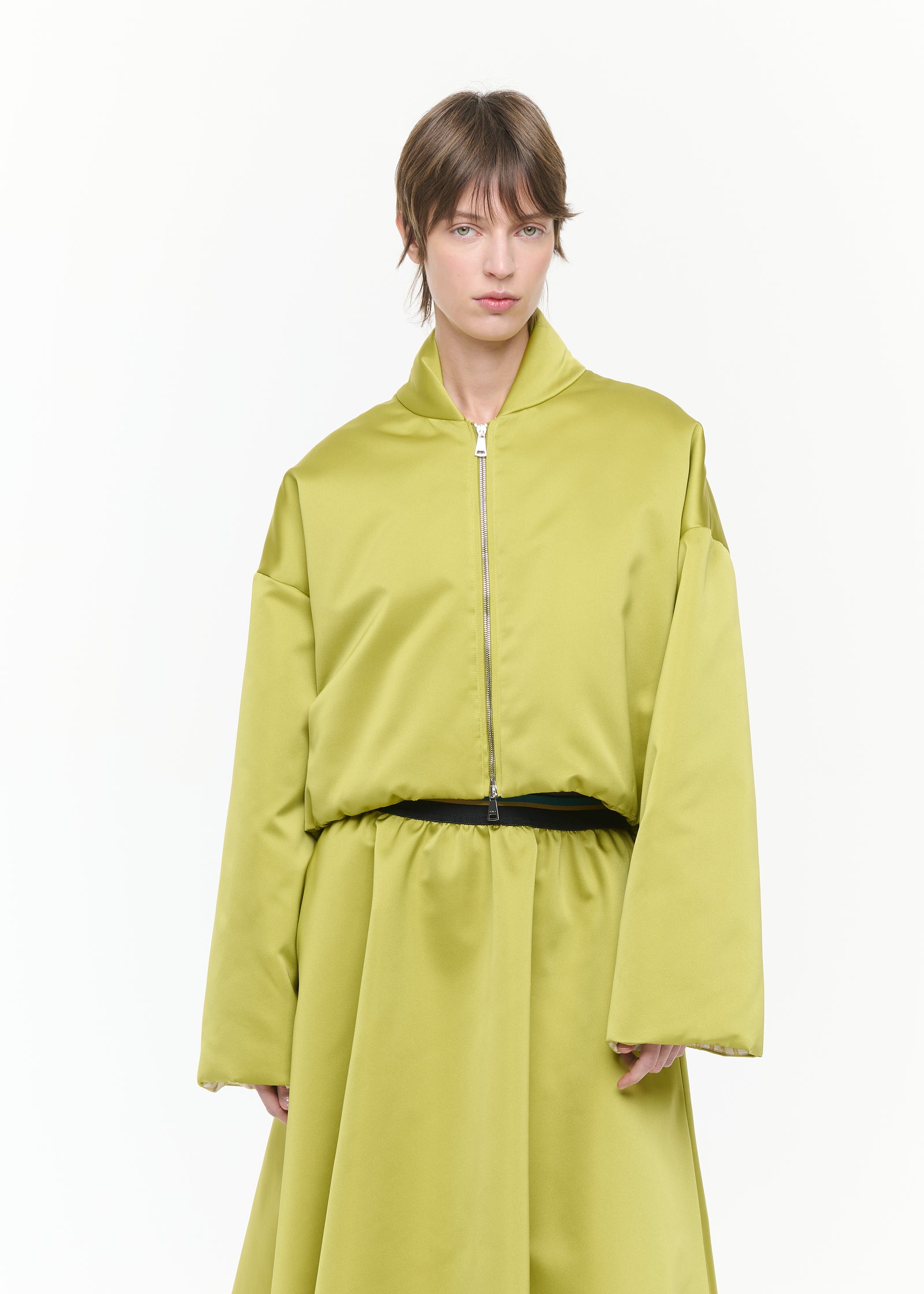 BOMBER CORTA IN DUCHESSE LIMONE