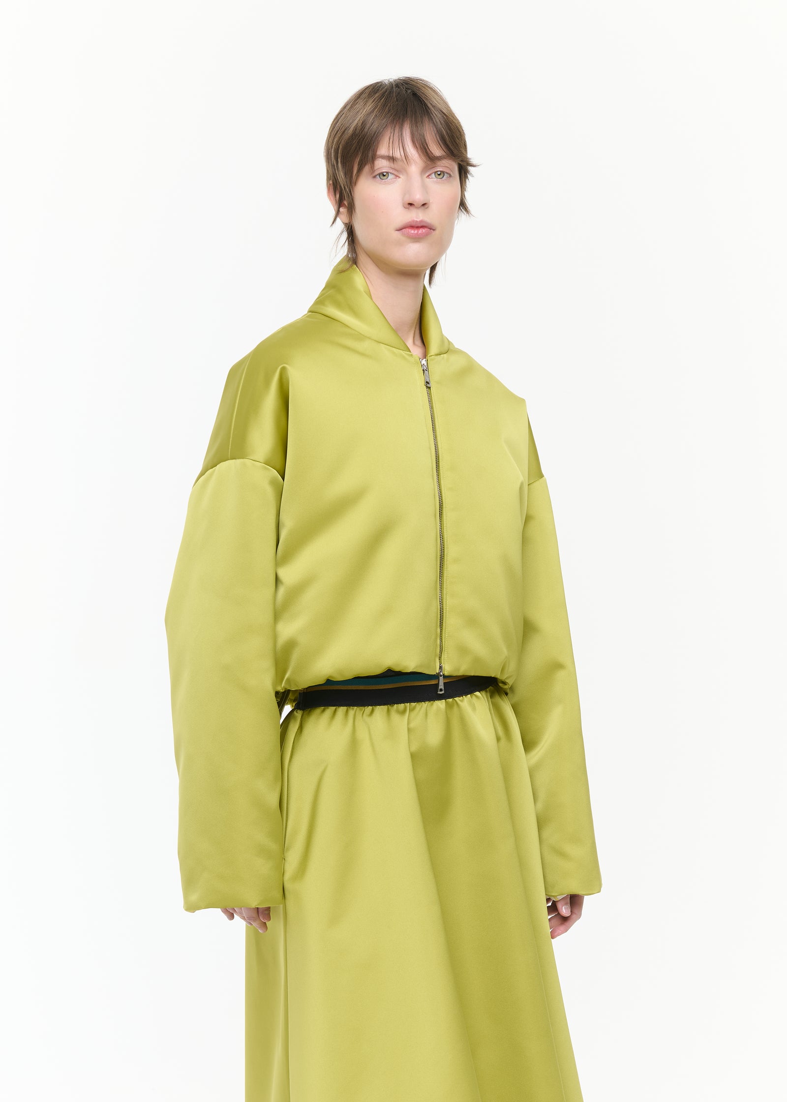 BOMBER CORTA IN DUCHESSE LIMONE