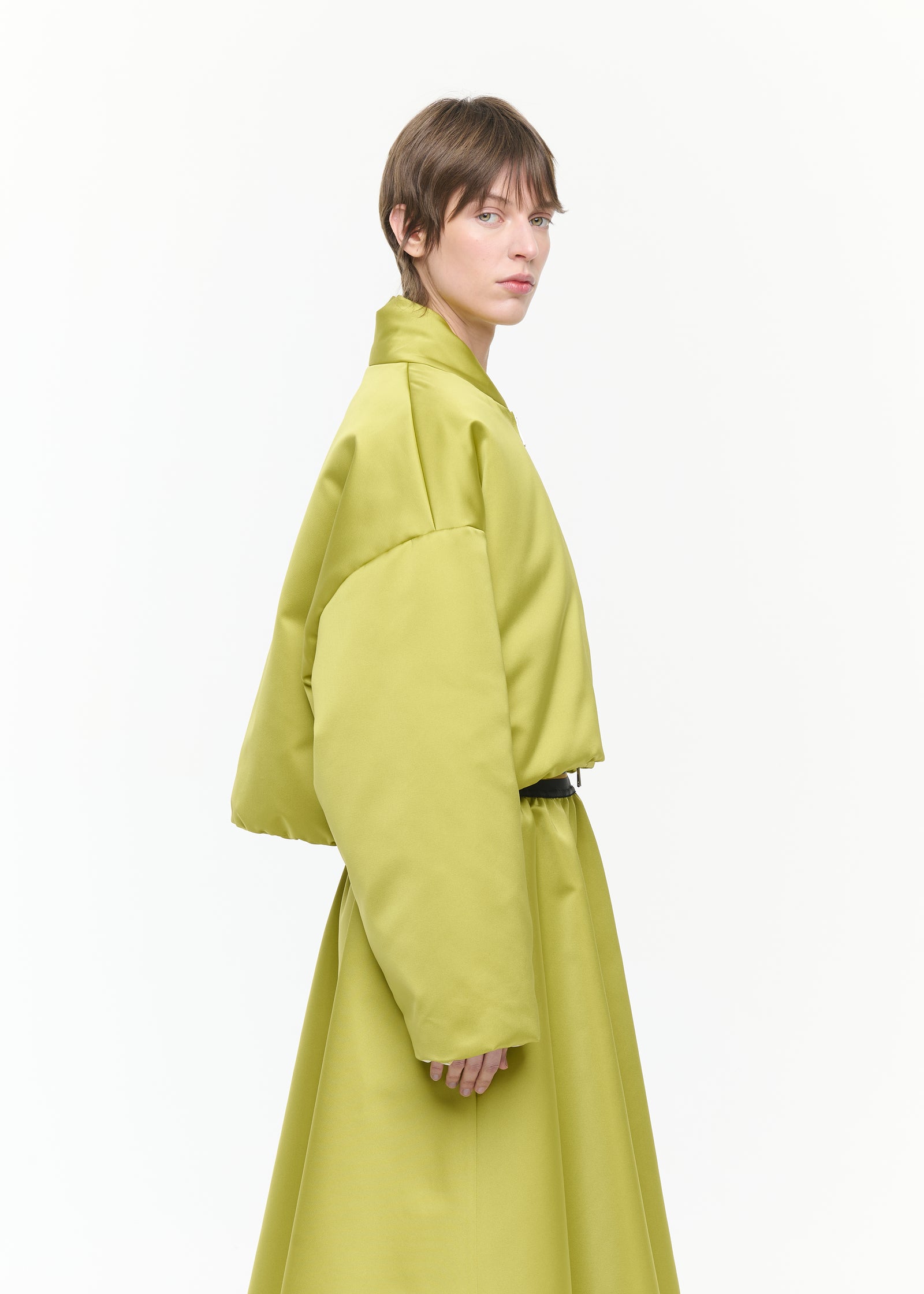 BOMBER CORTA IN DUCHESSE LIMONE