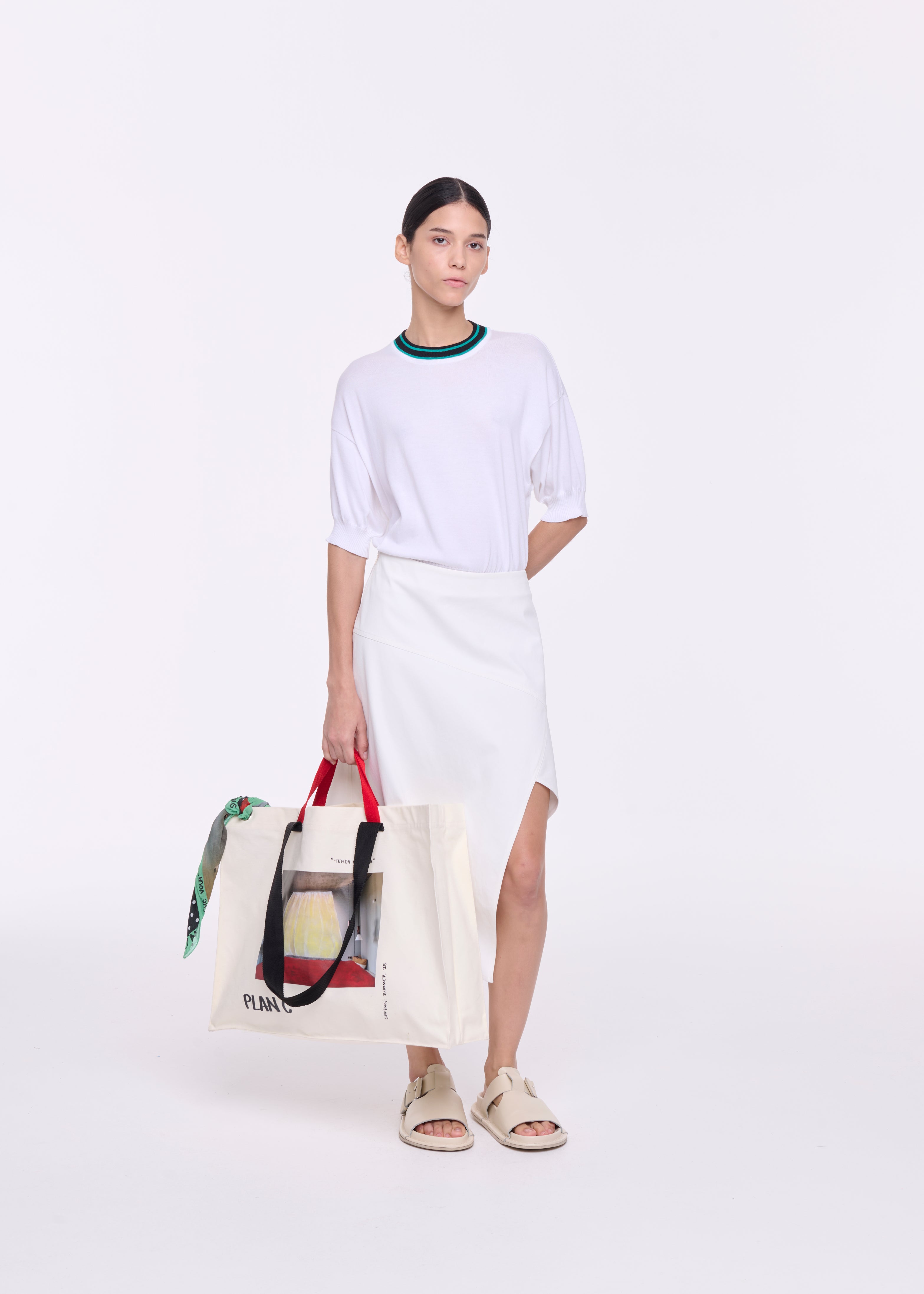 WHITE PANEL SKIRT WITH SIDE SLIT