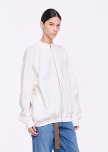 WHITE ZIP-UP JERSEY SWEATER