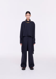 BLUE WOOL WIDE LEG TROUSERS