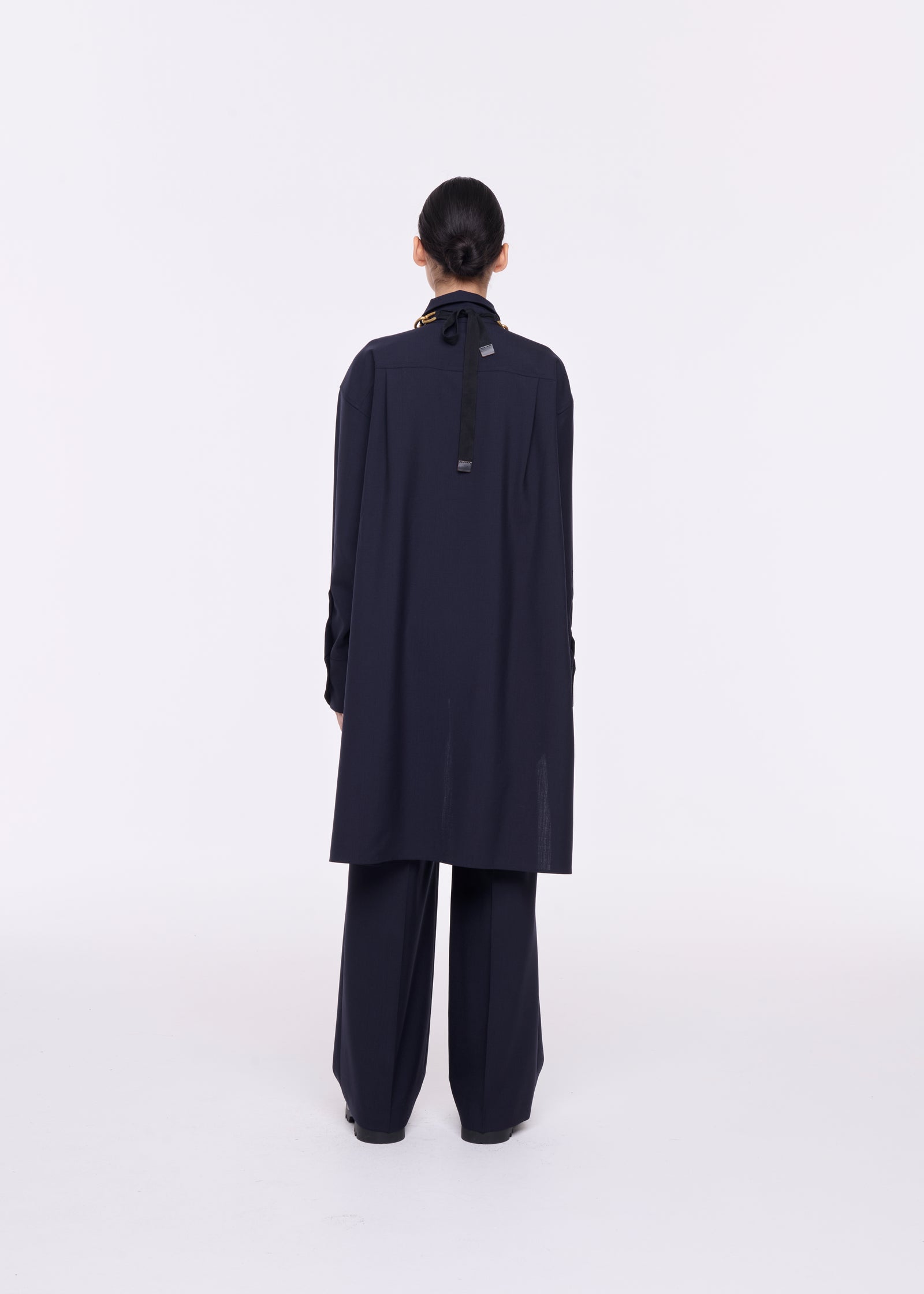 BLUE WOOL WIDE LEG TROUSERS