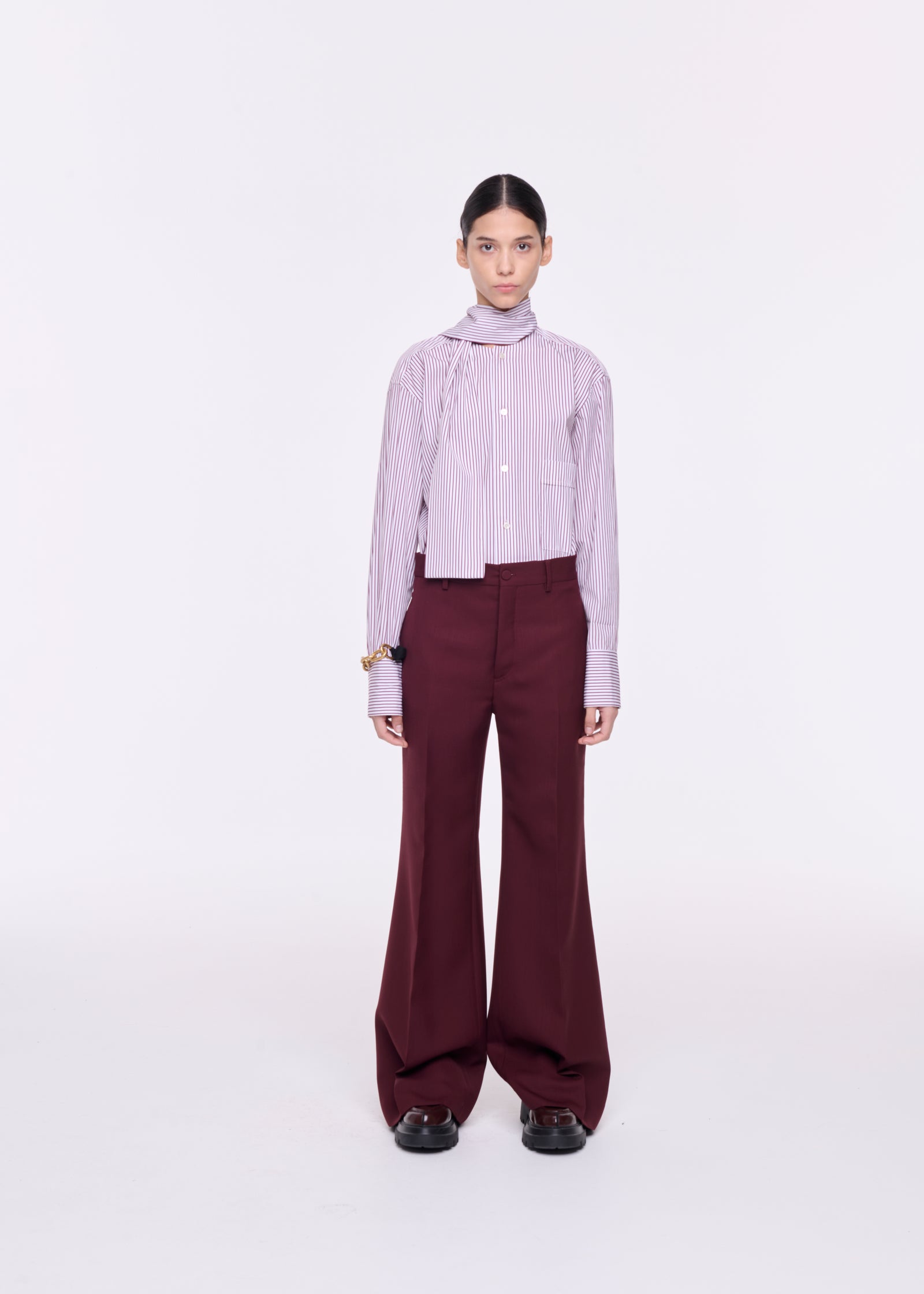 PANTALONE IN LANA BORDEAUX A GAMBA SVASATA