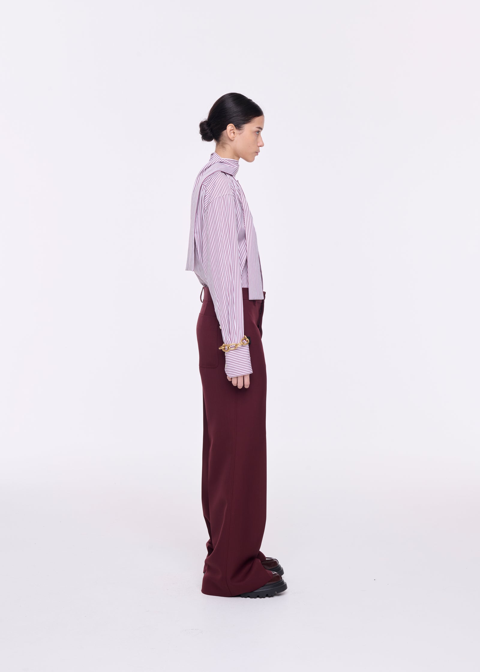 PANTALONE IN LANA BORDEAUX A GAMBA SVASATA