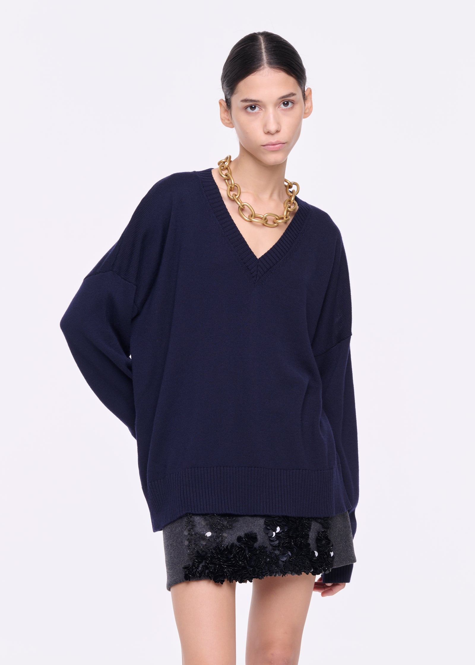 BLU MERINO WOOL V-NECK SWEATER