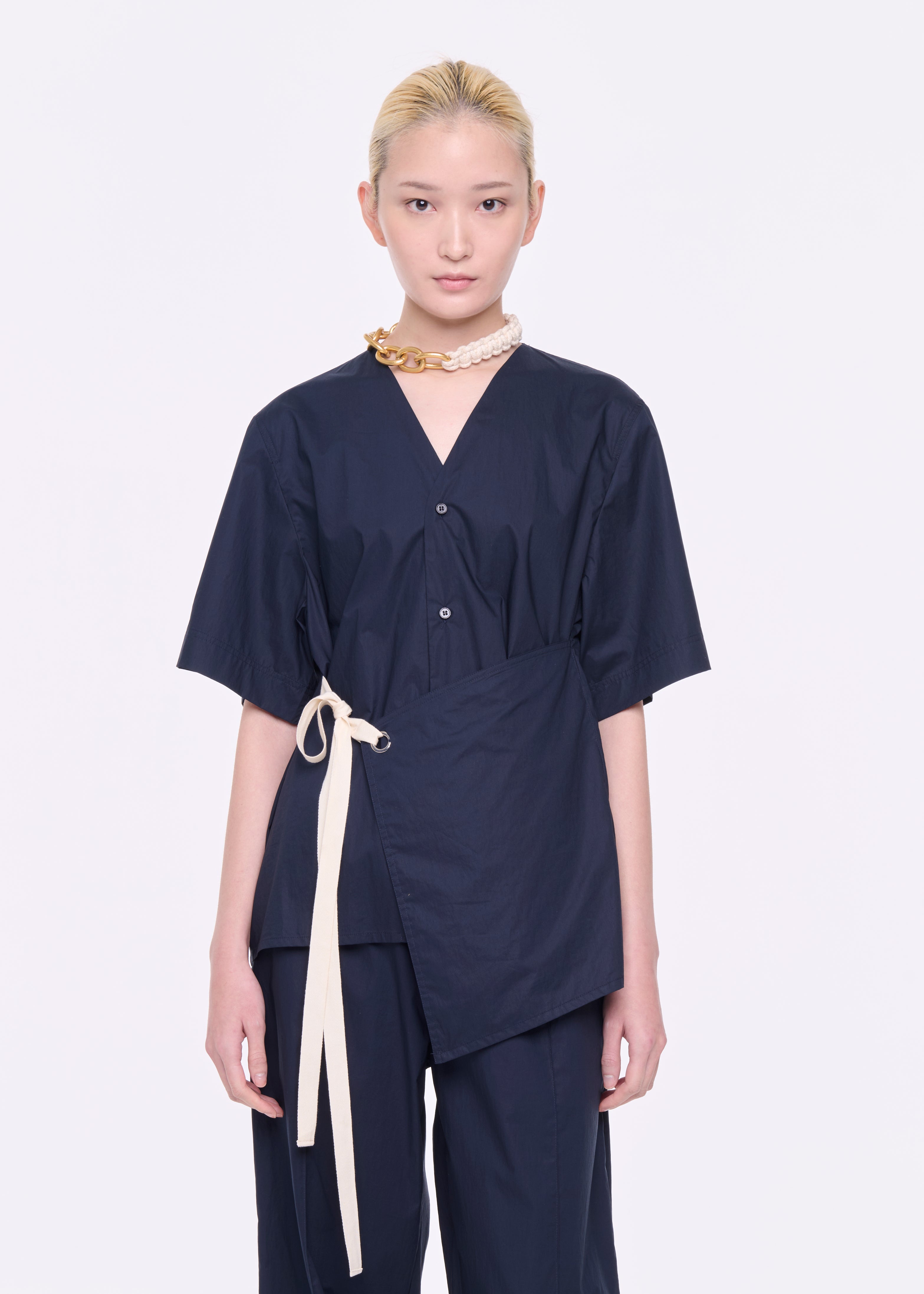 SHORT SLEEVE SHIRT WITH ASYMETRIC PANEL