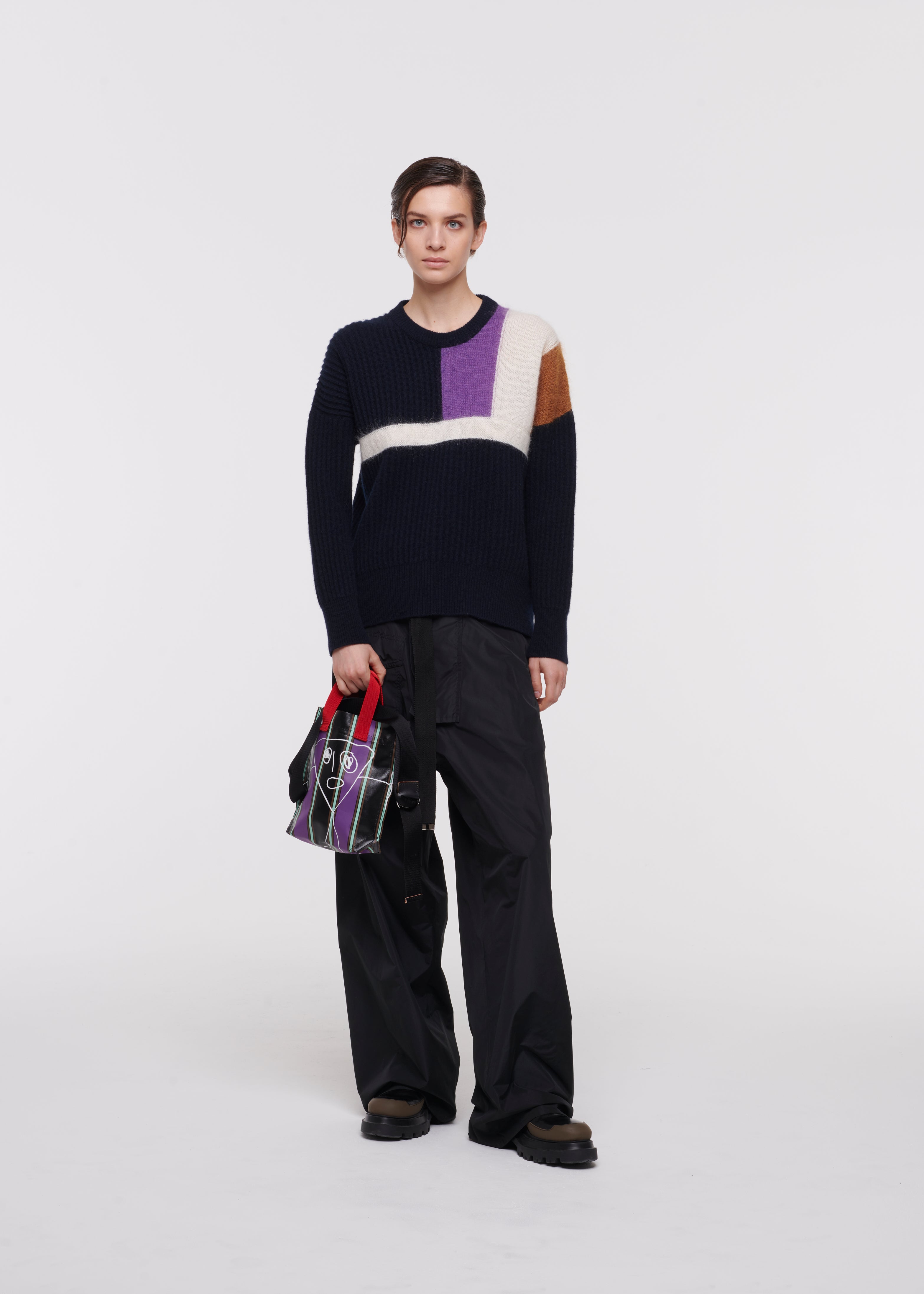 COLOR BLOCK KNITTED CASHMERE BLEND SWEATER