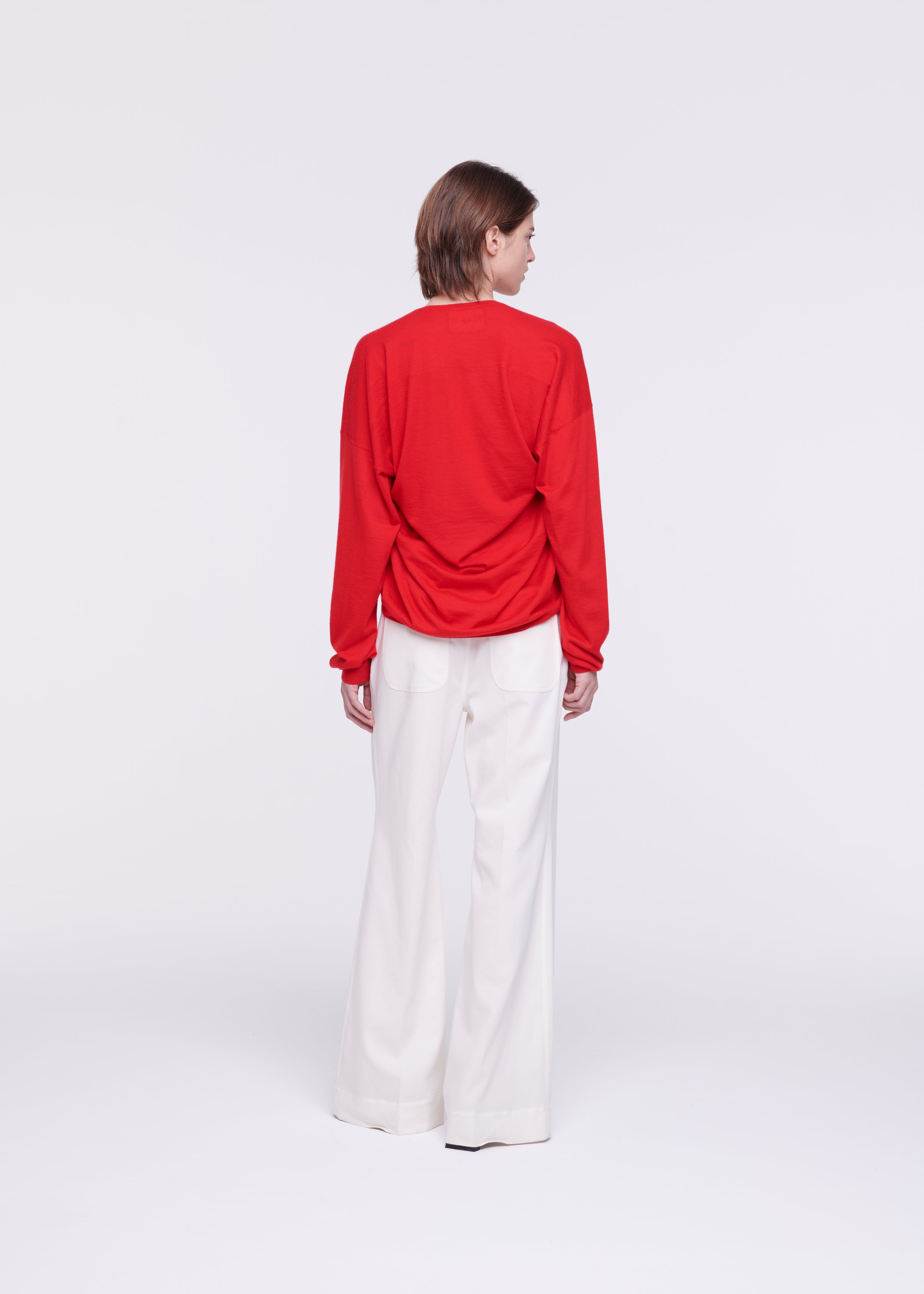DRAPE BACK RED CASHMERE SWEATER