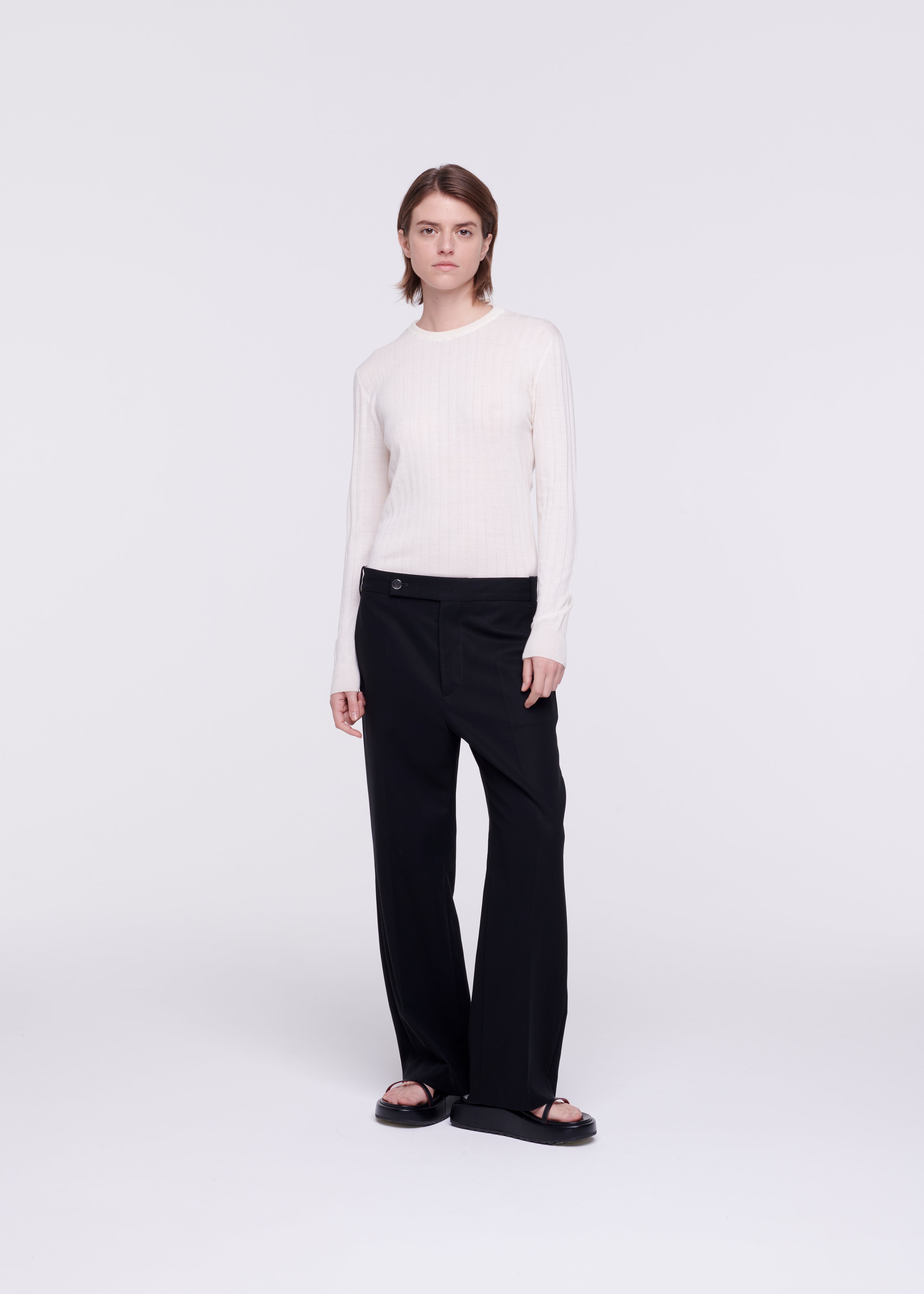 BLACK FLARED PANTS IN CREPE COTTON