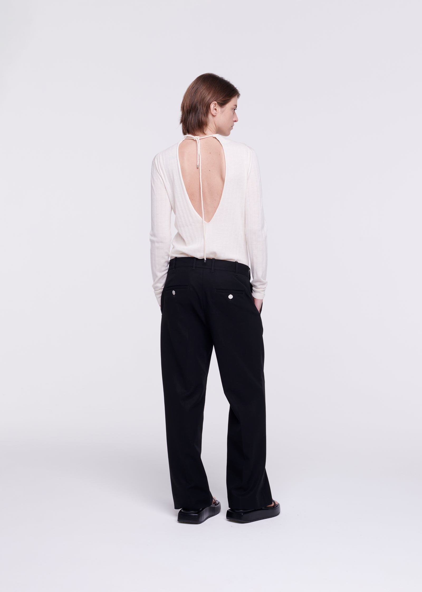 BLACK FLARED PANTS IN CREPE COTTON