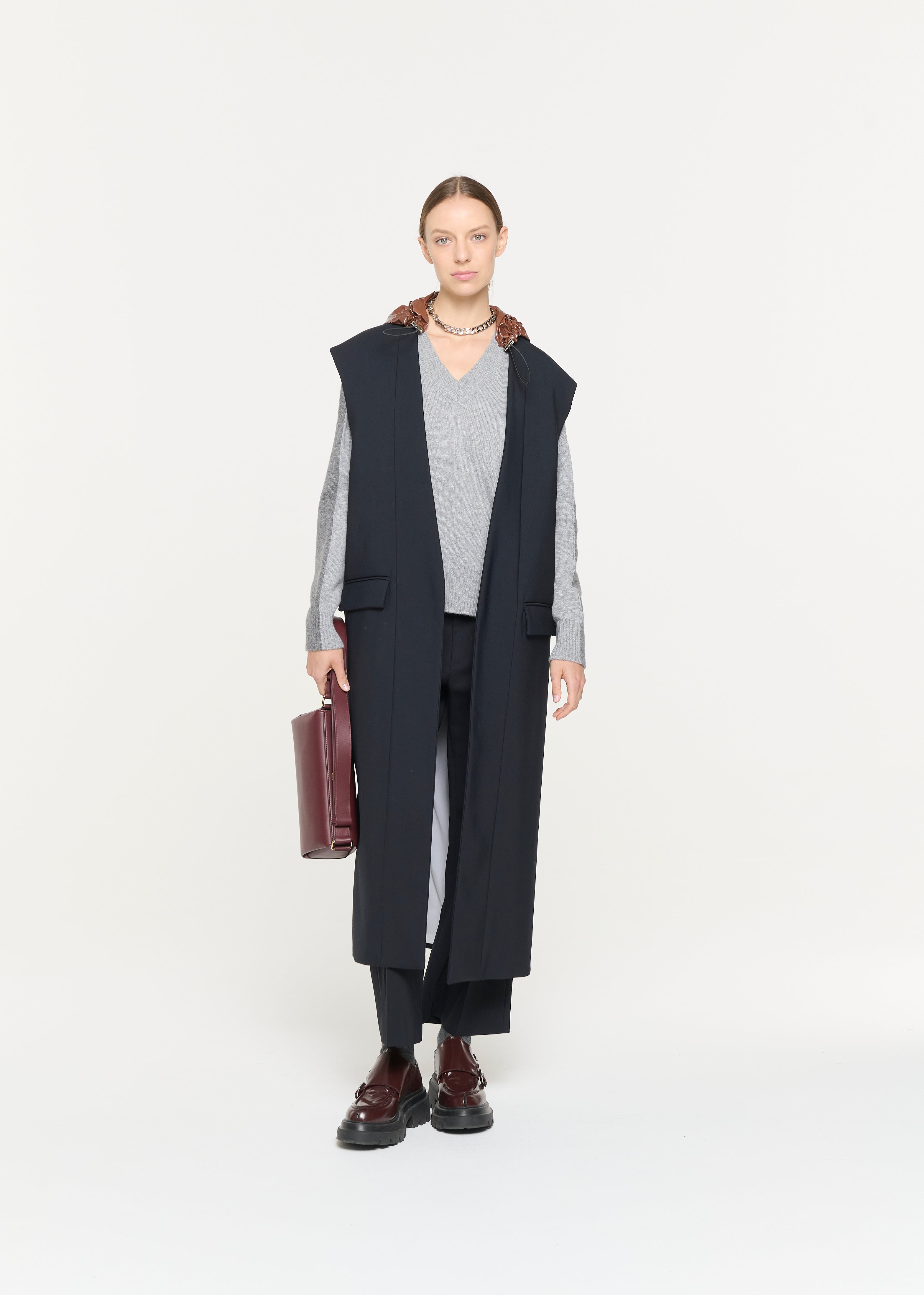 GILET CON CAPPUCCIO BLU NERO