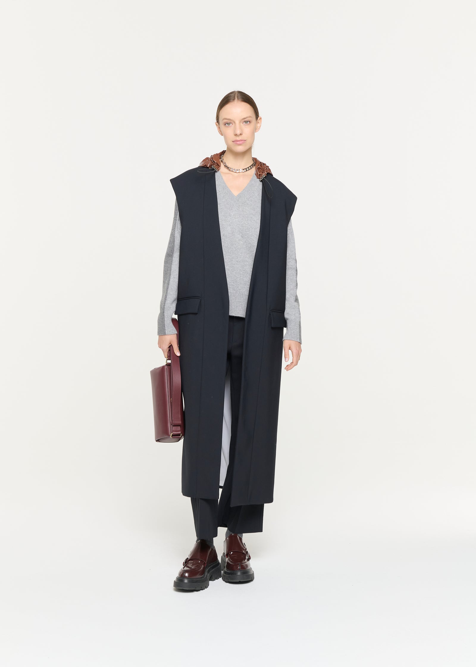 GILET CON CAPPUCCIO BLU NERO
