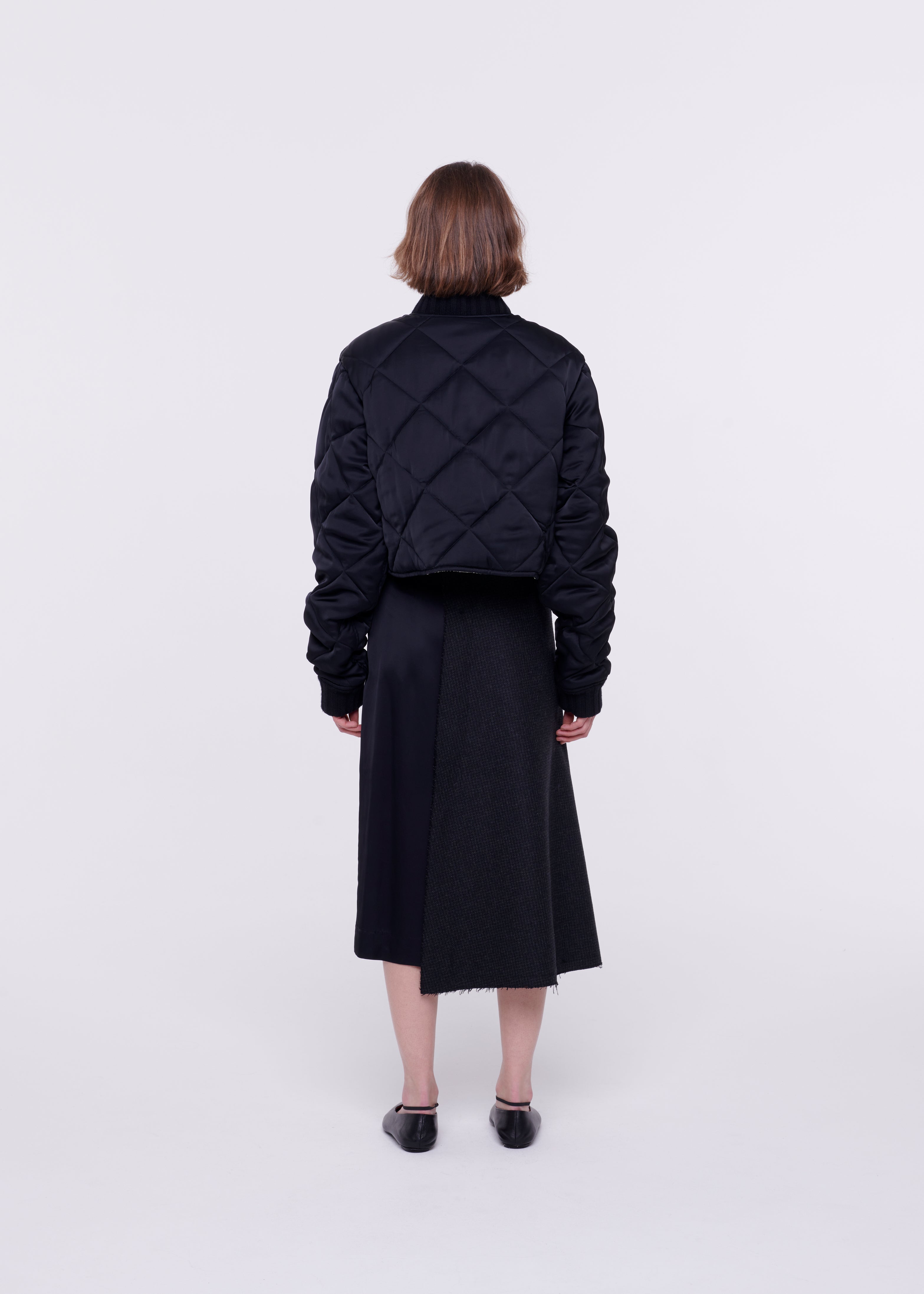 BLACK QUILTED CROPPED JACKET