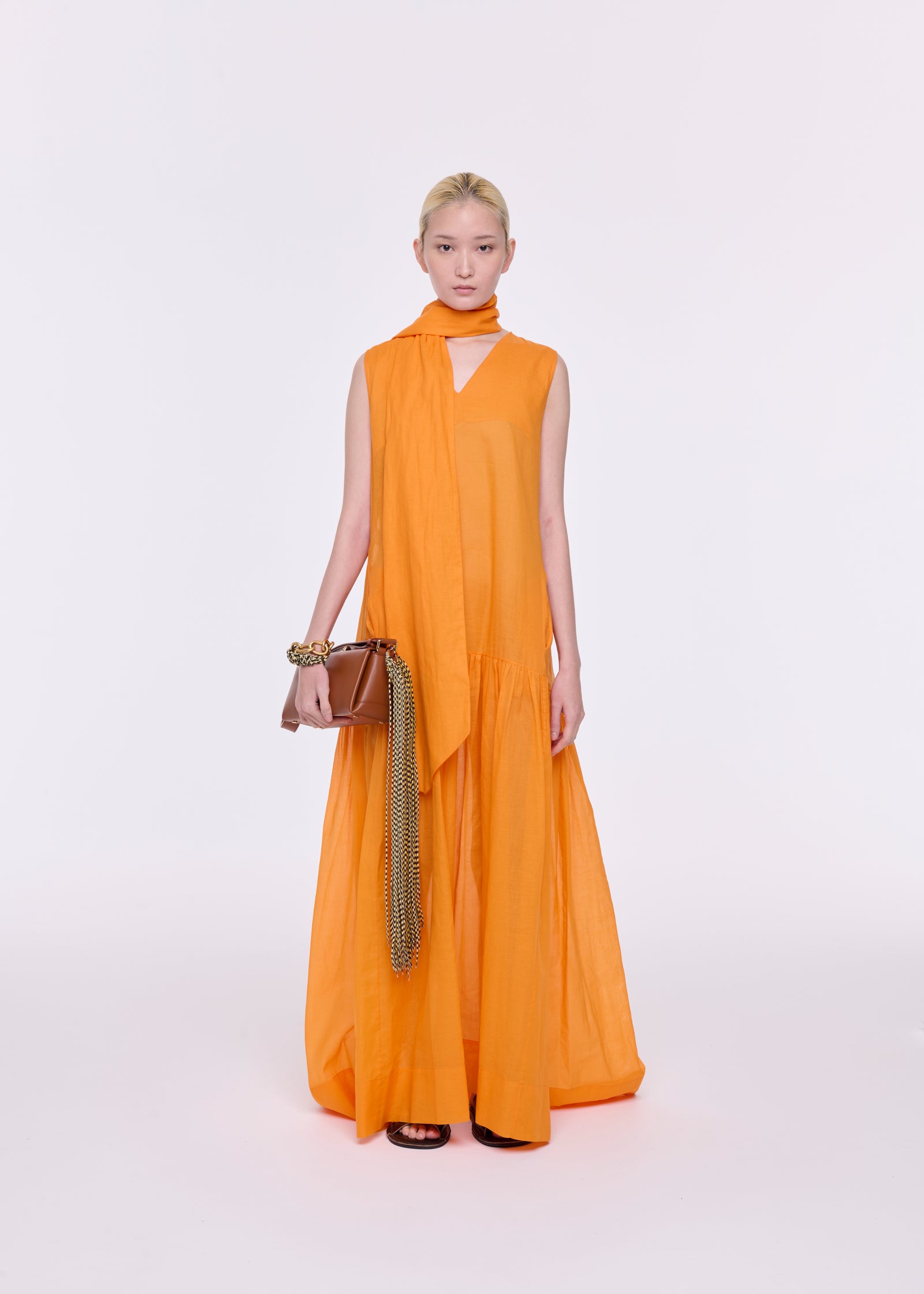 APRICOT ORGANZA LONG DRESS