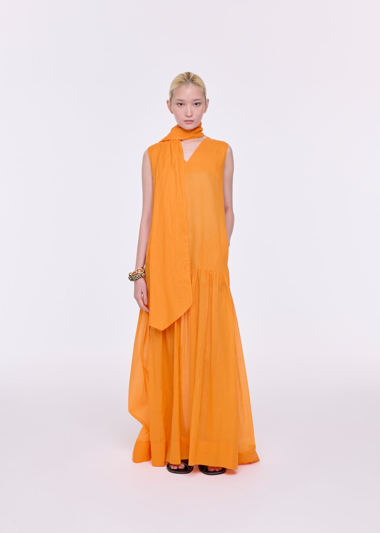 APRICOT ORGANZA LONG DRESS