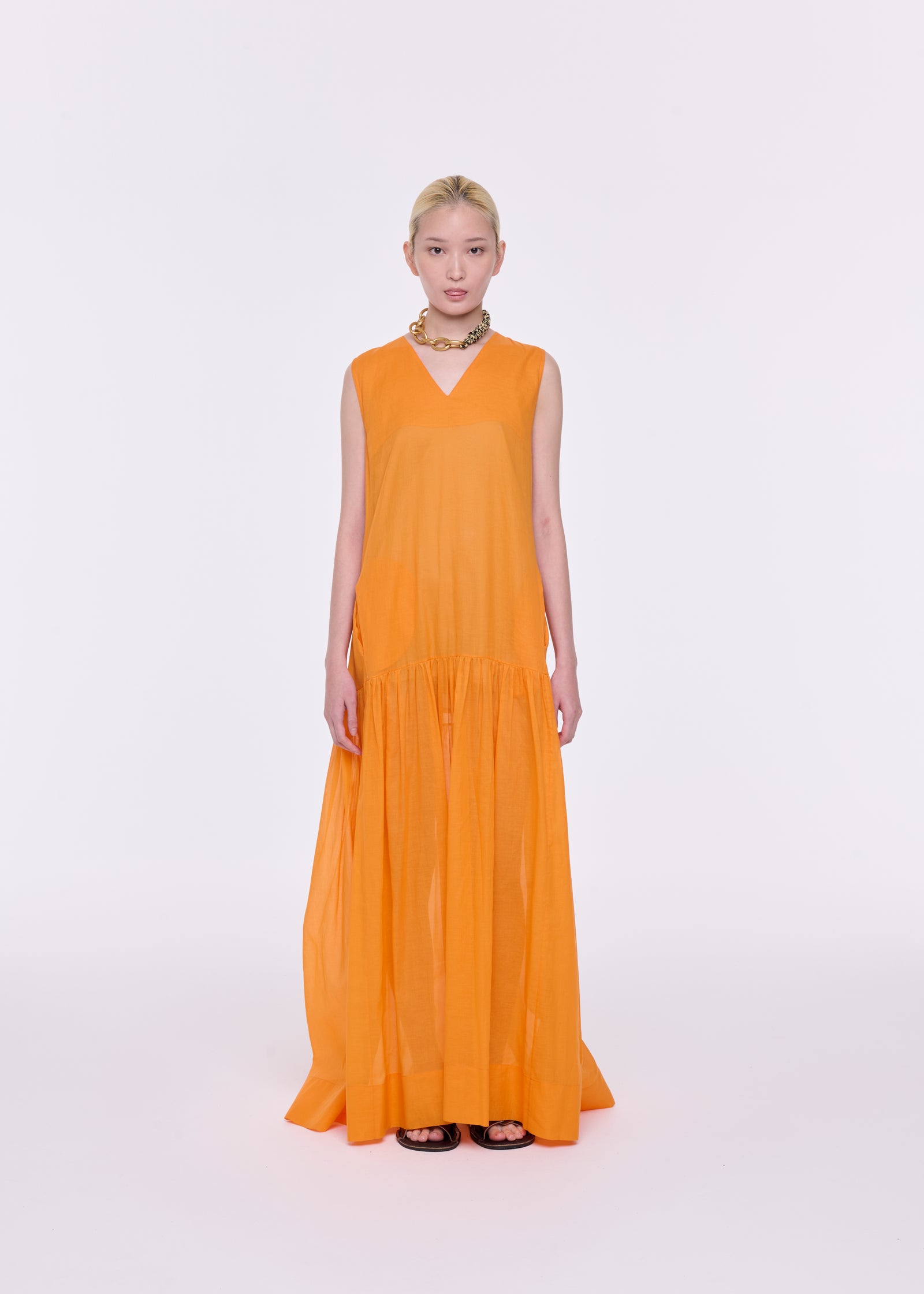 APRICOT ORGANZA LONG DRESS