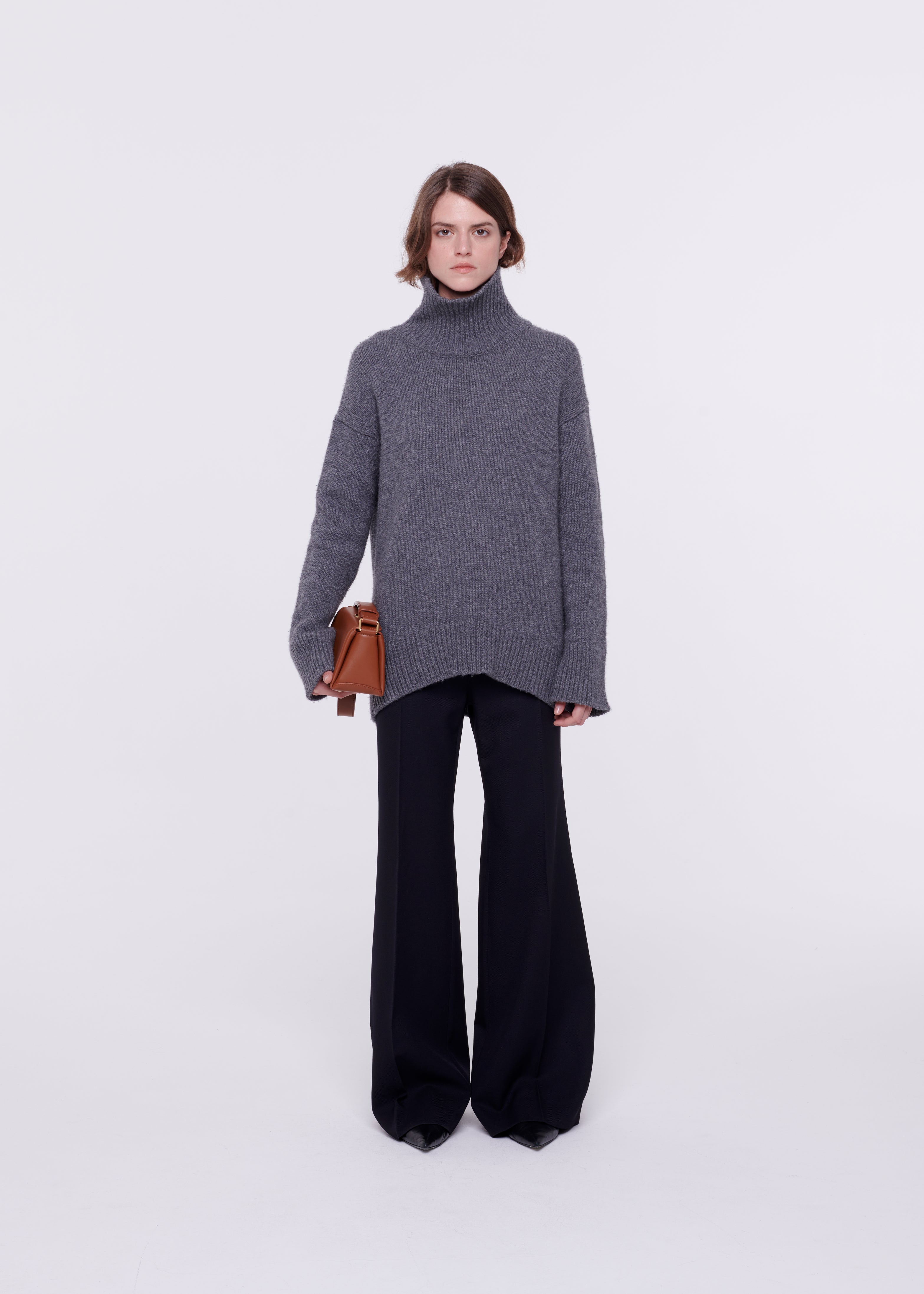 FLARE LEG BLACK WOOL PANTS