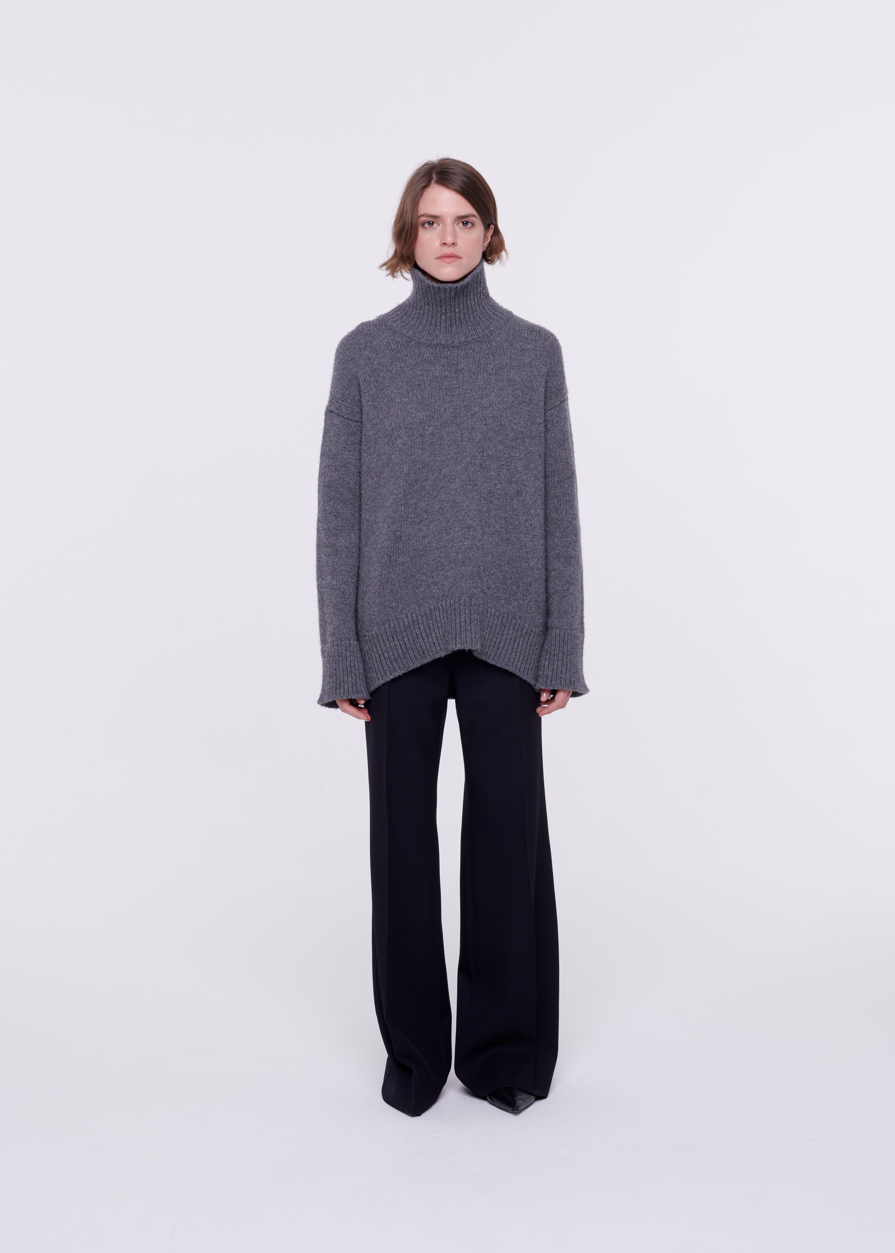 FLARE LEG BLACK WOOL PANTS