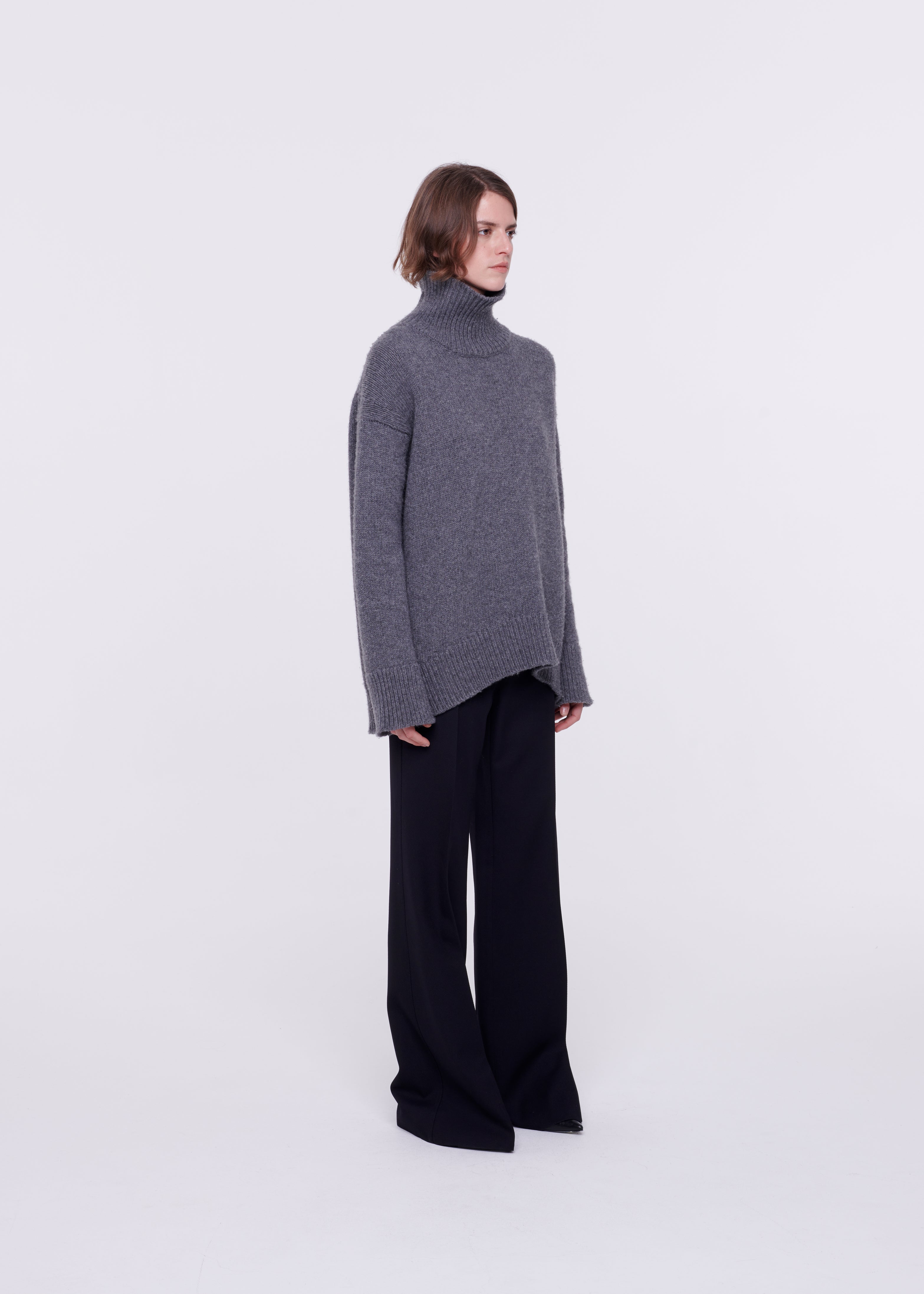 FLARE LEG BLACK WOOL PANTS