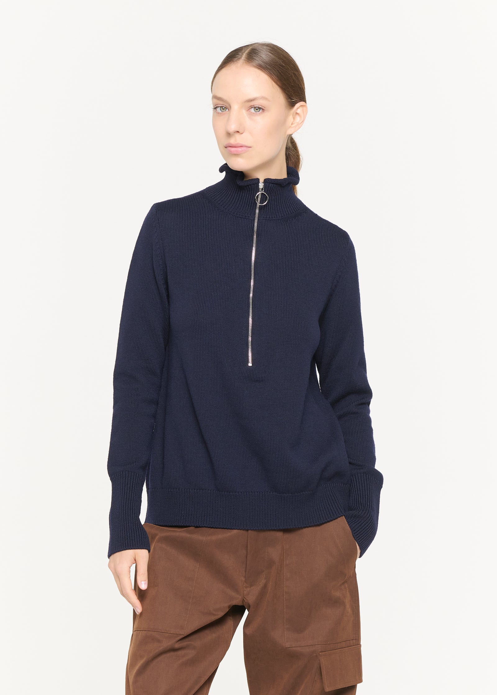 DARK BLUE ZIPPED POLO KNIT