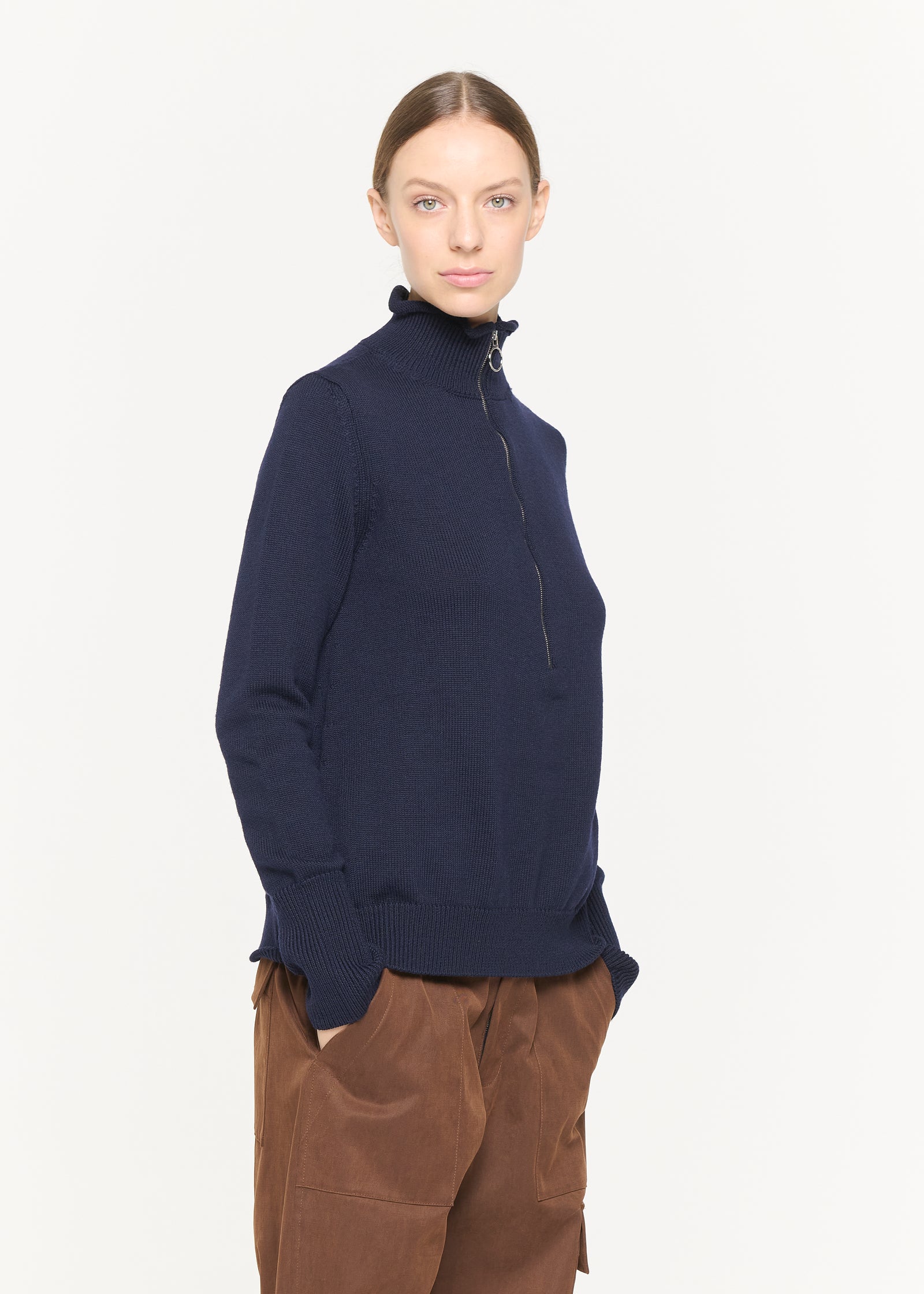 DARK BLUE ZIPPED POLO KNIT