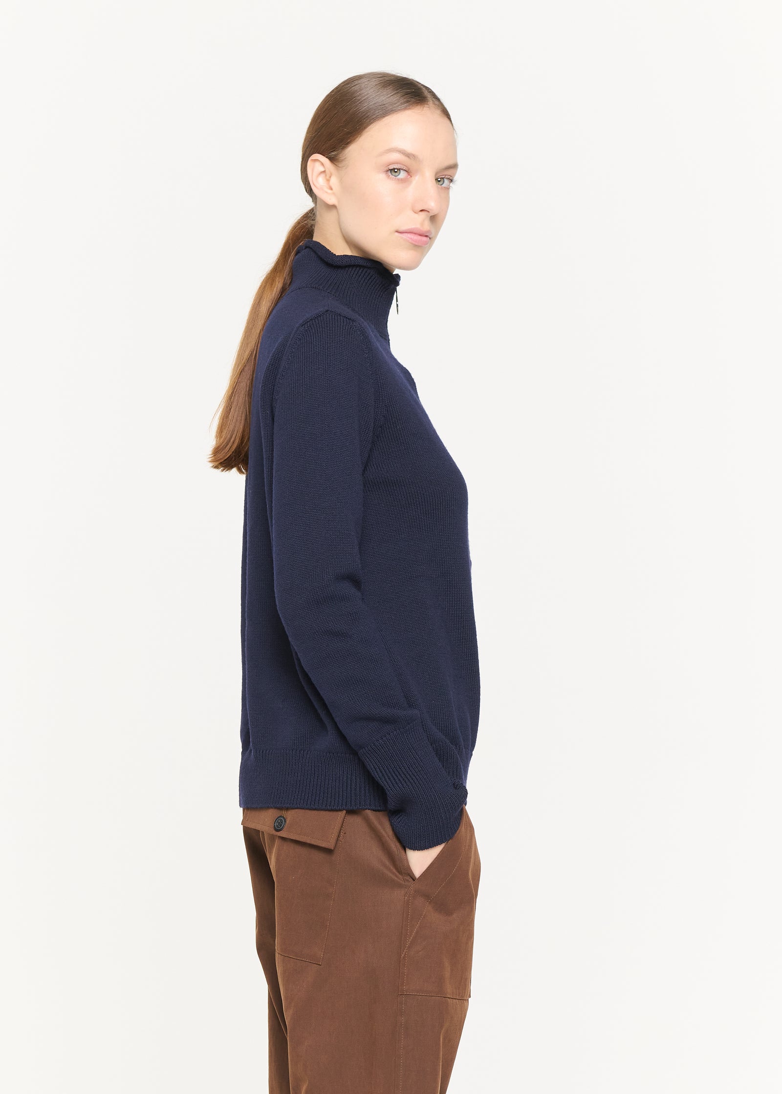 DARK BLUE ZIPPED POLO KNIT