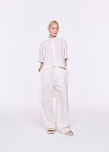 WHITE LINEN WIDE LEG TROUSERS