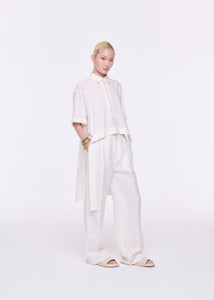 WHITE LINEN WIDE LEG TROUSERS