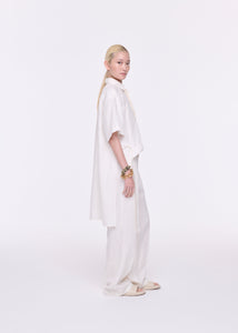 WHITE LINEN WIDE LEG TROUSERS