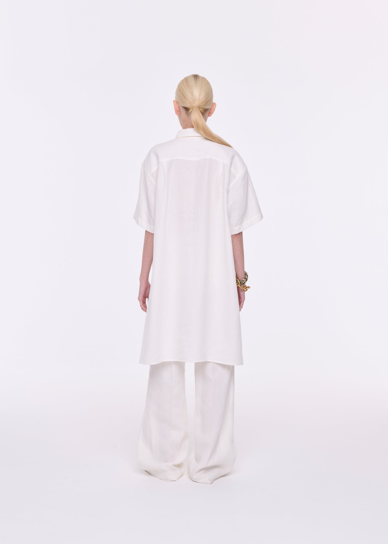 WHITE LINEN WIDE LEG TROUSERS