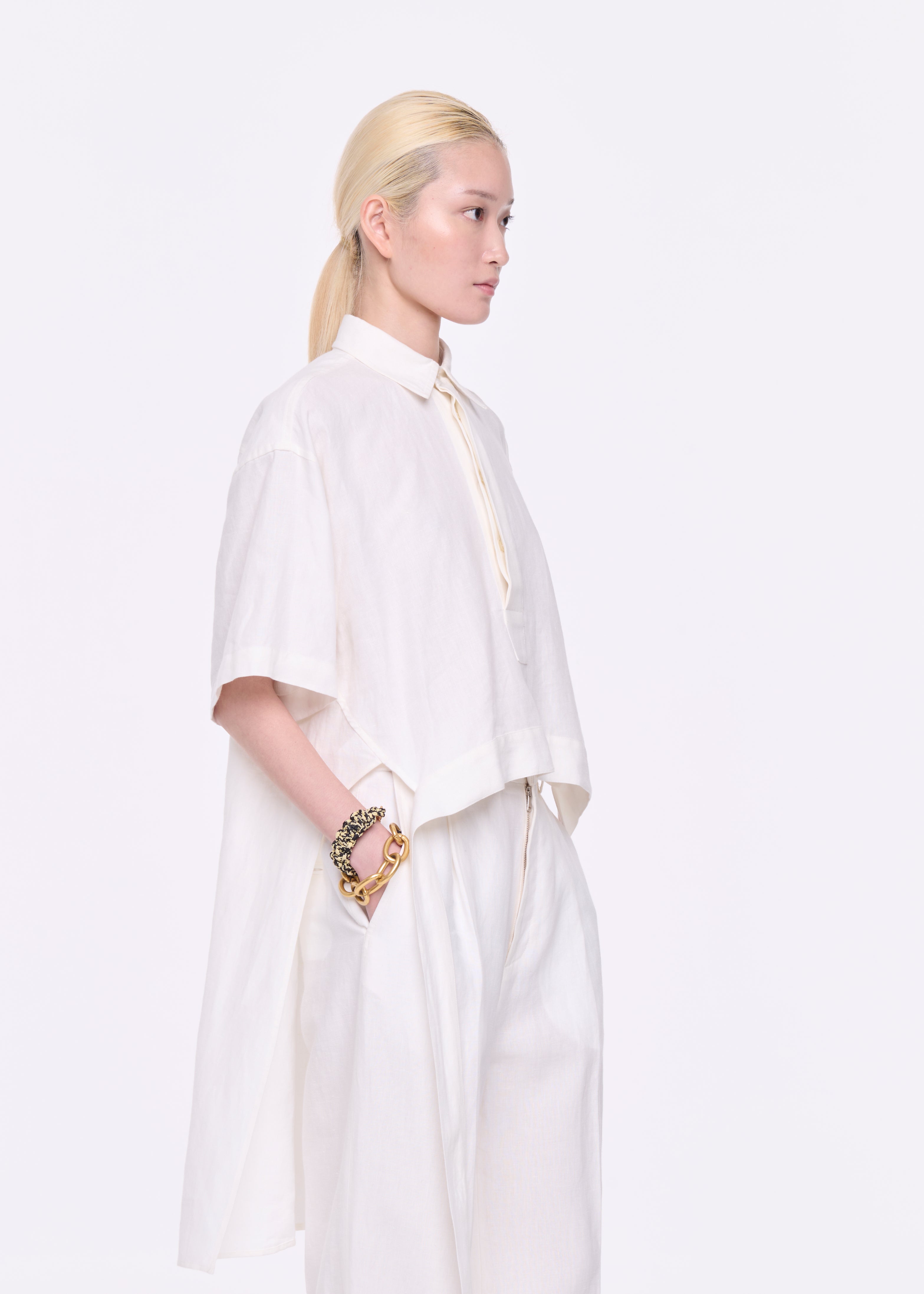 WHITE LINEN SHIRT WITH TAIL