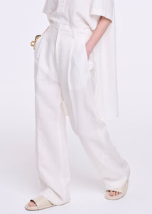 WHITE LINEN WIDE LEG TROUSERS