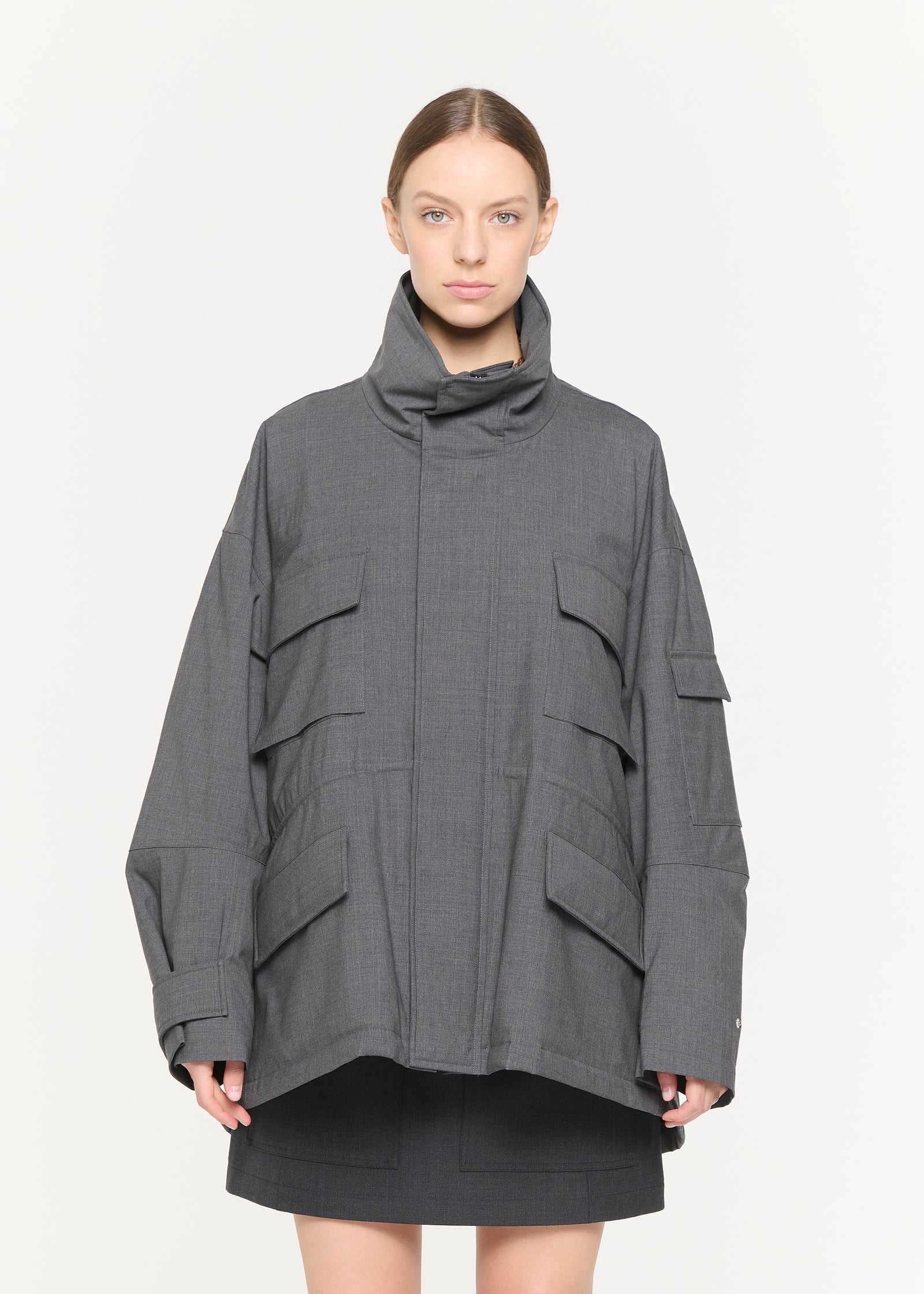 GREY WOOL CARGO JACKET