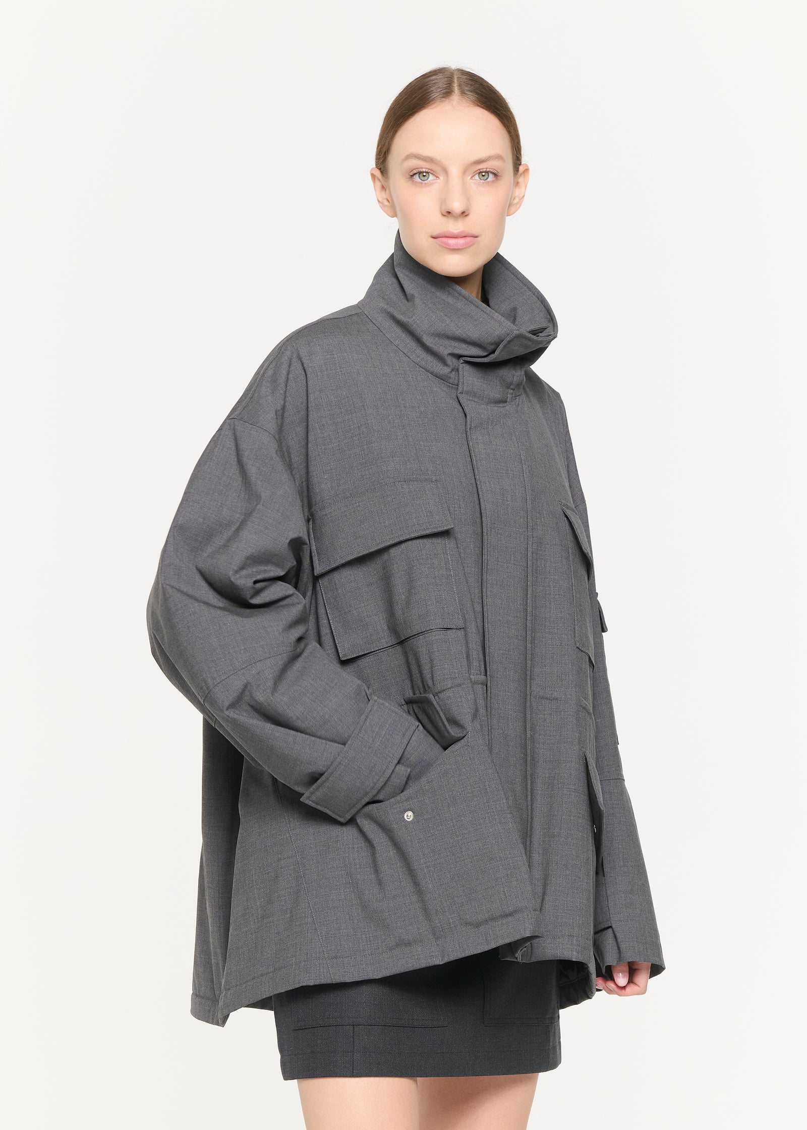 GREY WOOL CARGO JACKET