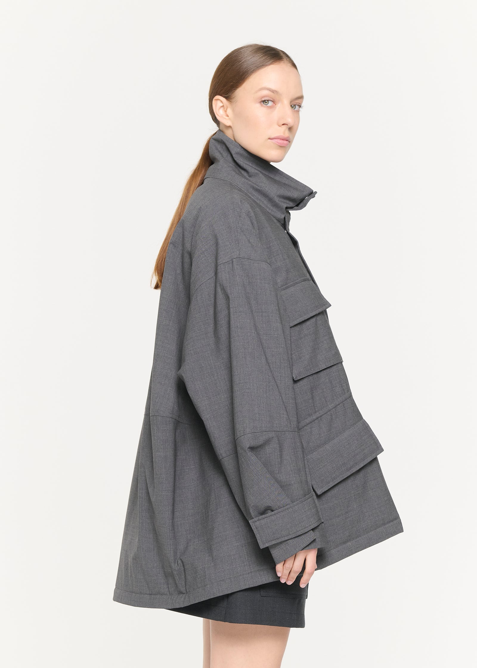 GREY WOOL CARGO JACKET