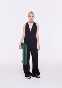 V-NECKLINE BLACK VISCOSE JUMPSUIT